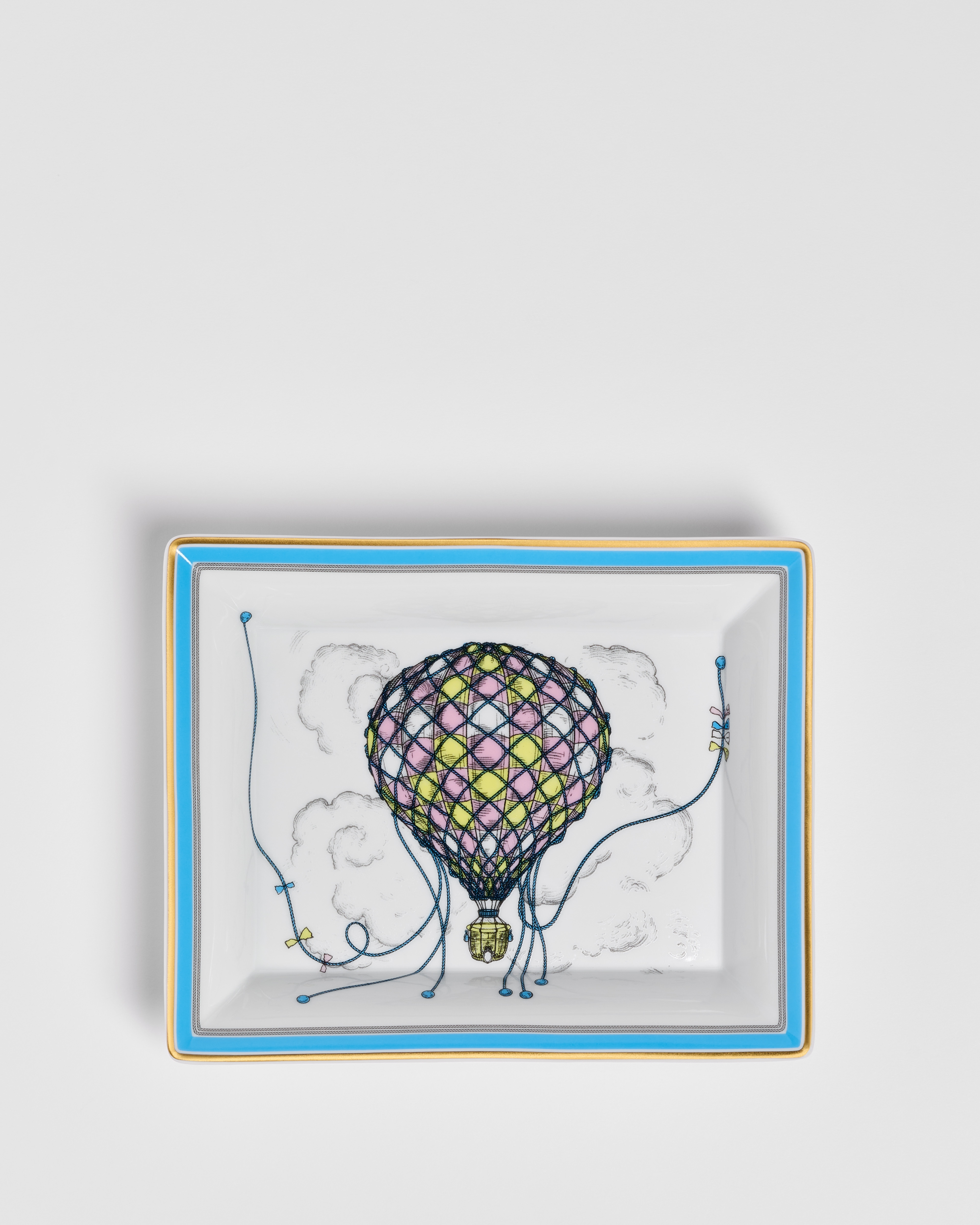 Trinket Tray White Limoges Porcelain with Multicolor Le Petit Voyage Motif E01