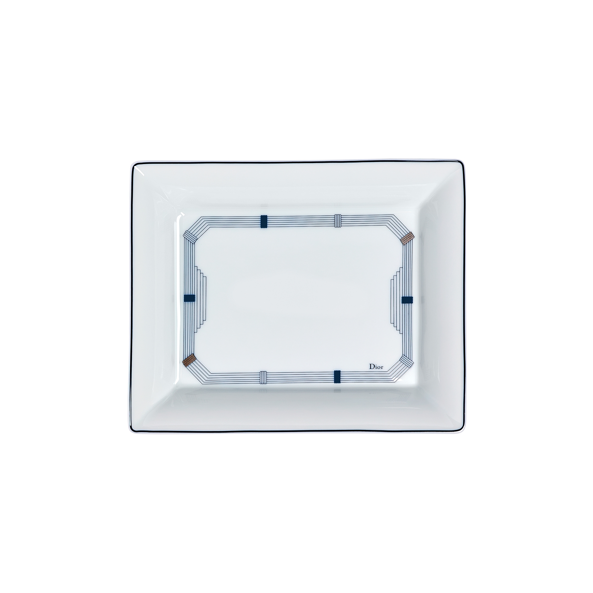 Trinket Tray White Limoges Porcelain with Blue Godron Motif | DIOR