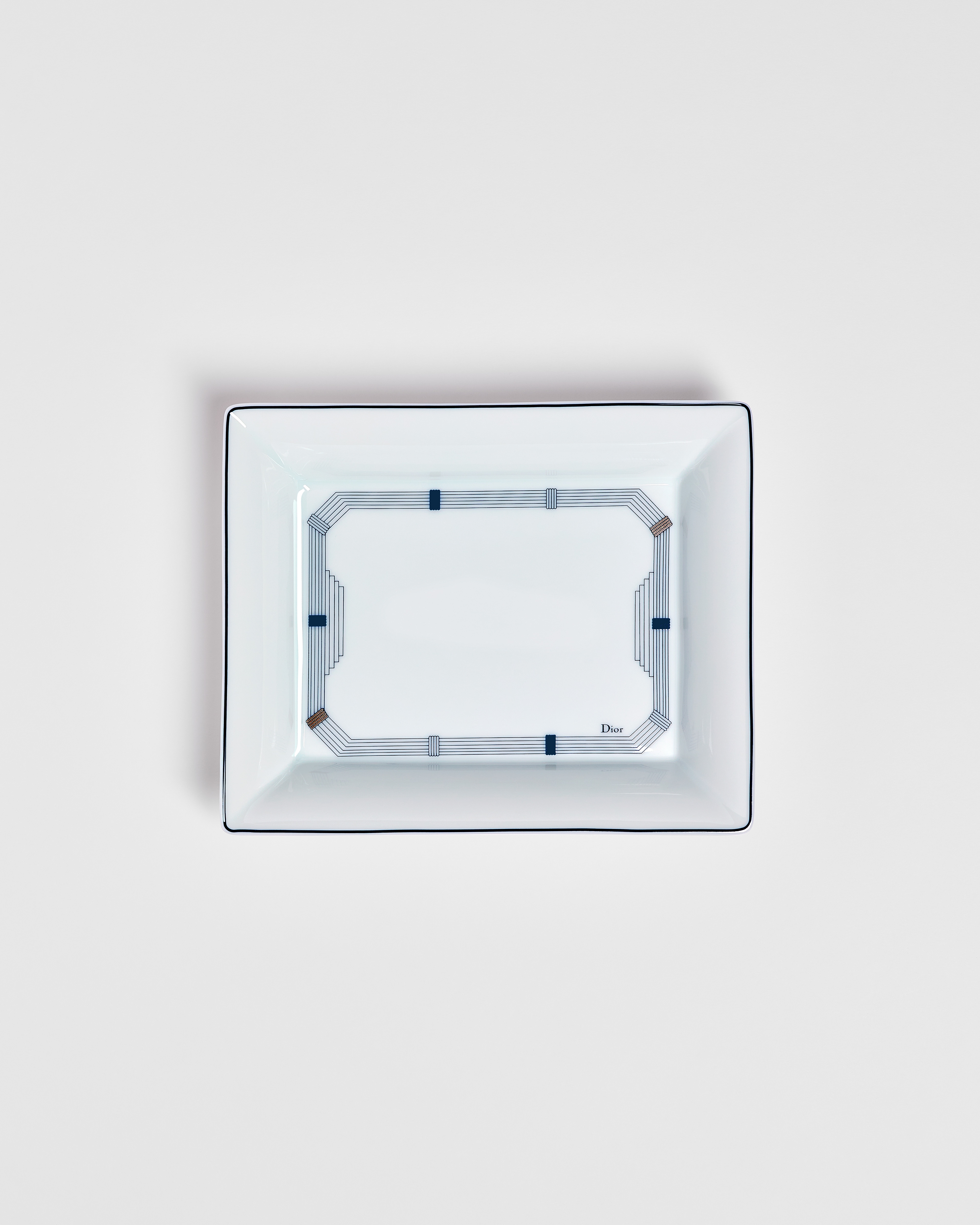 Vide-poche Porcelaine de Limoges blanche à motif Godron bleu E01