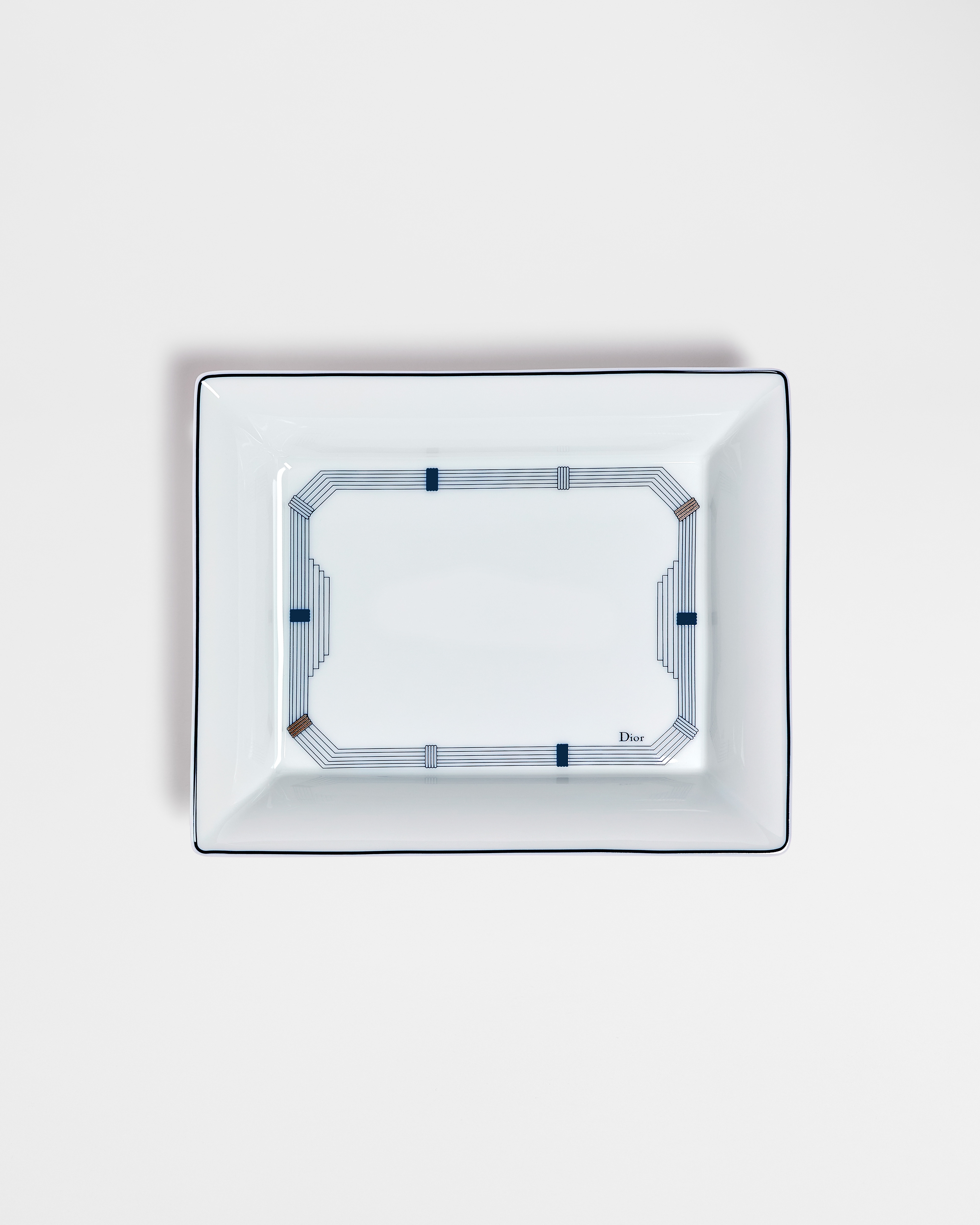 Trinket Tray White Limoges Porcelain with Blue Godron Motif E01