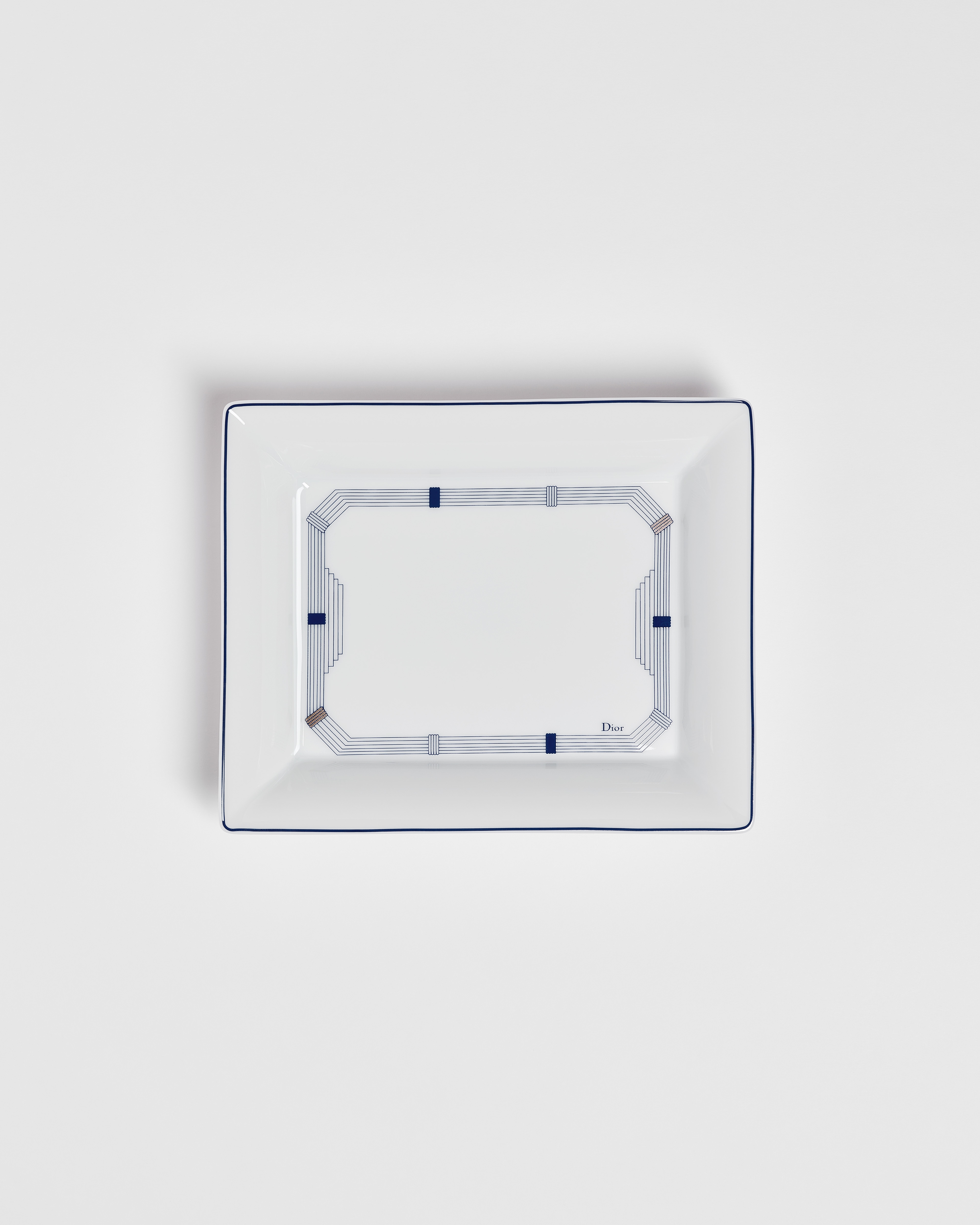 Trinket Tray White Limoges Porcelain with Blue Godron Motif E01