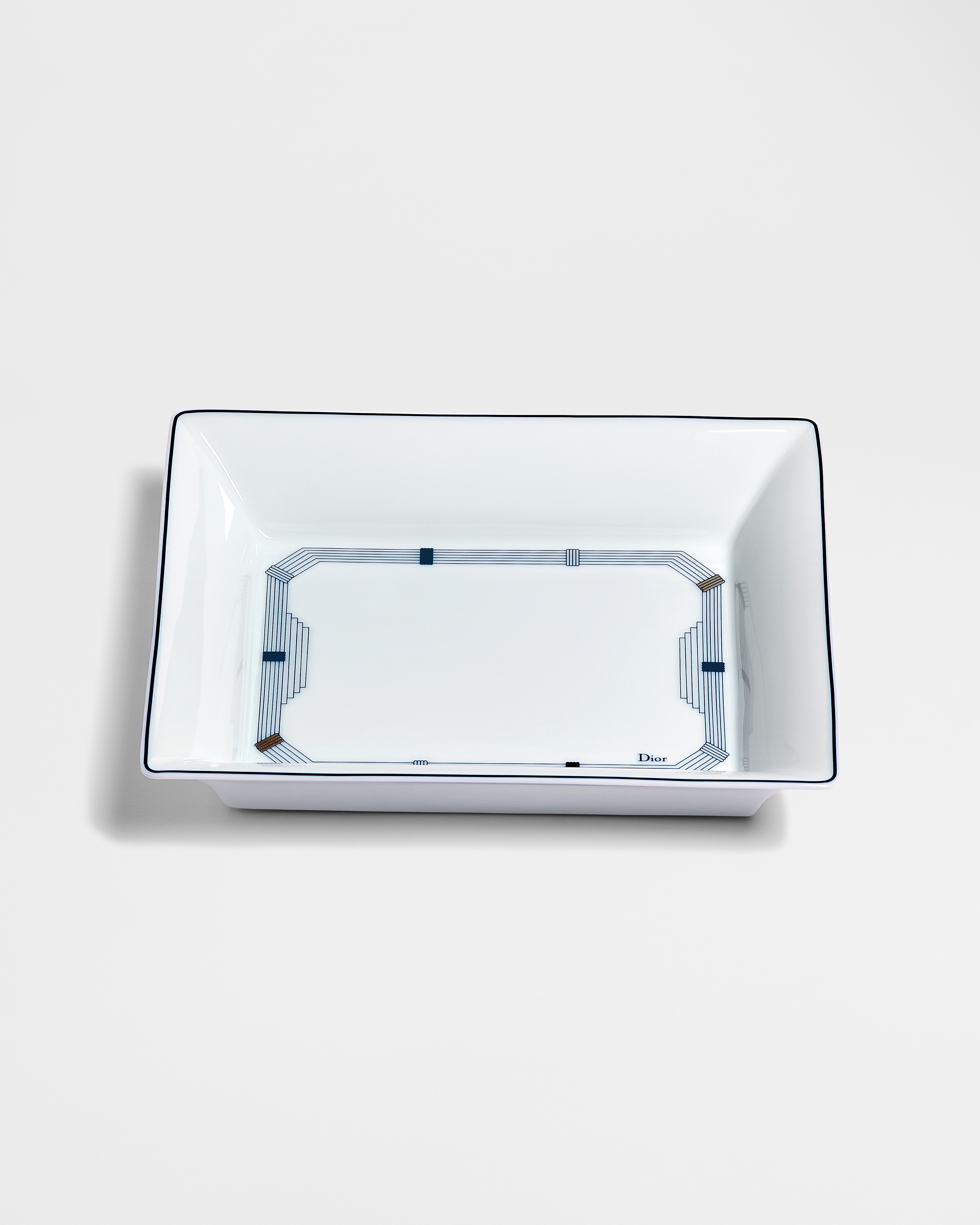 Trinket Tray White Limoges Porcelain with Blue Godron Motif E06