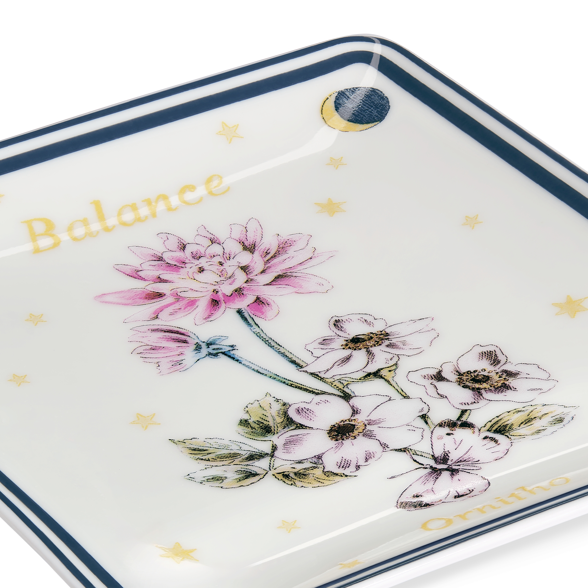 Trinket Tray Ecru Limoges Porcelain with Multicolor Fleur du Zodiac Libra Motif E09