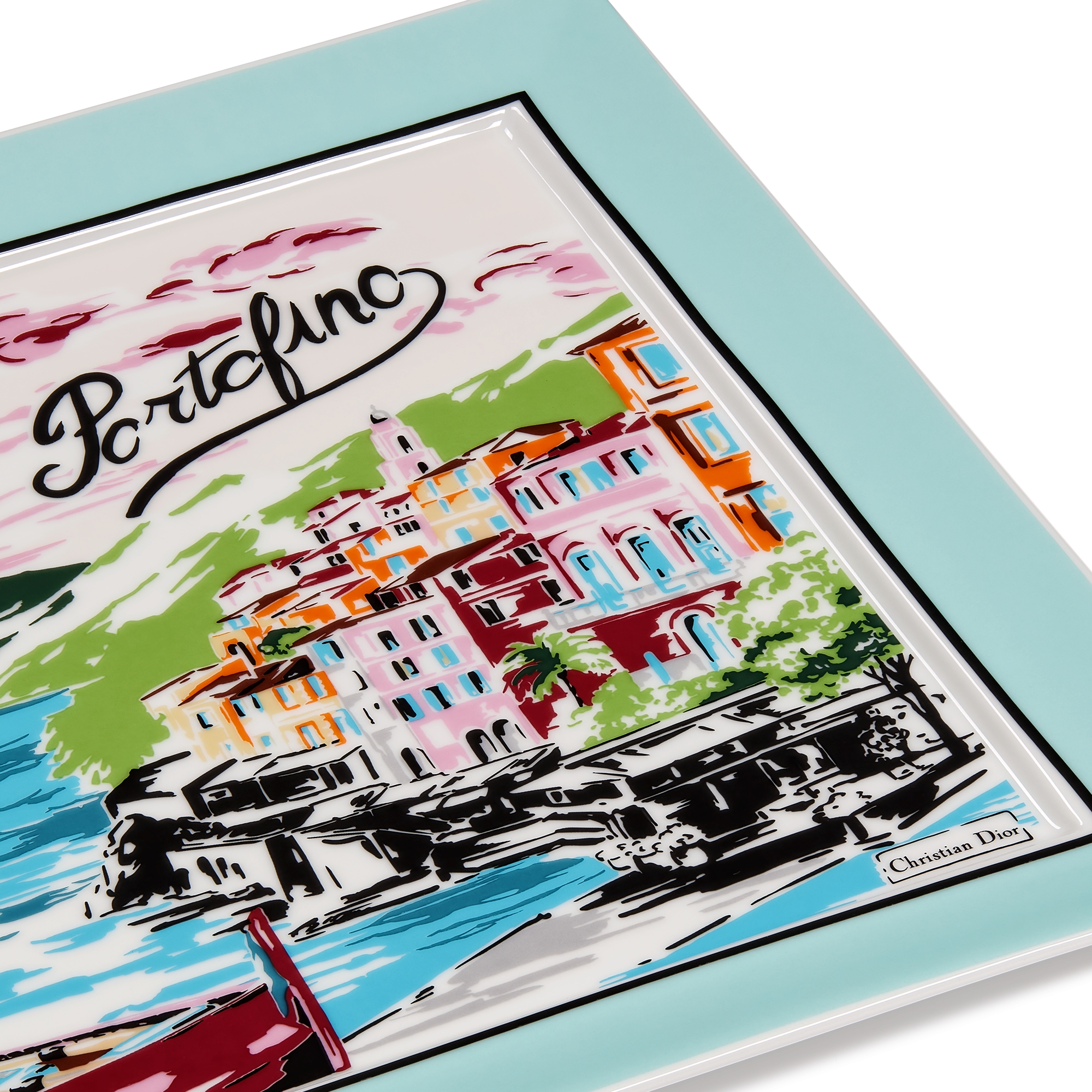 Trinket Tray White Limoges Porcelain with Multicolor Dioriviera Souvenir Motif E09