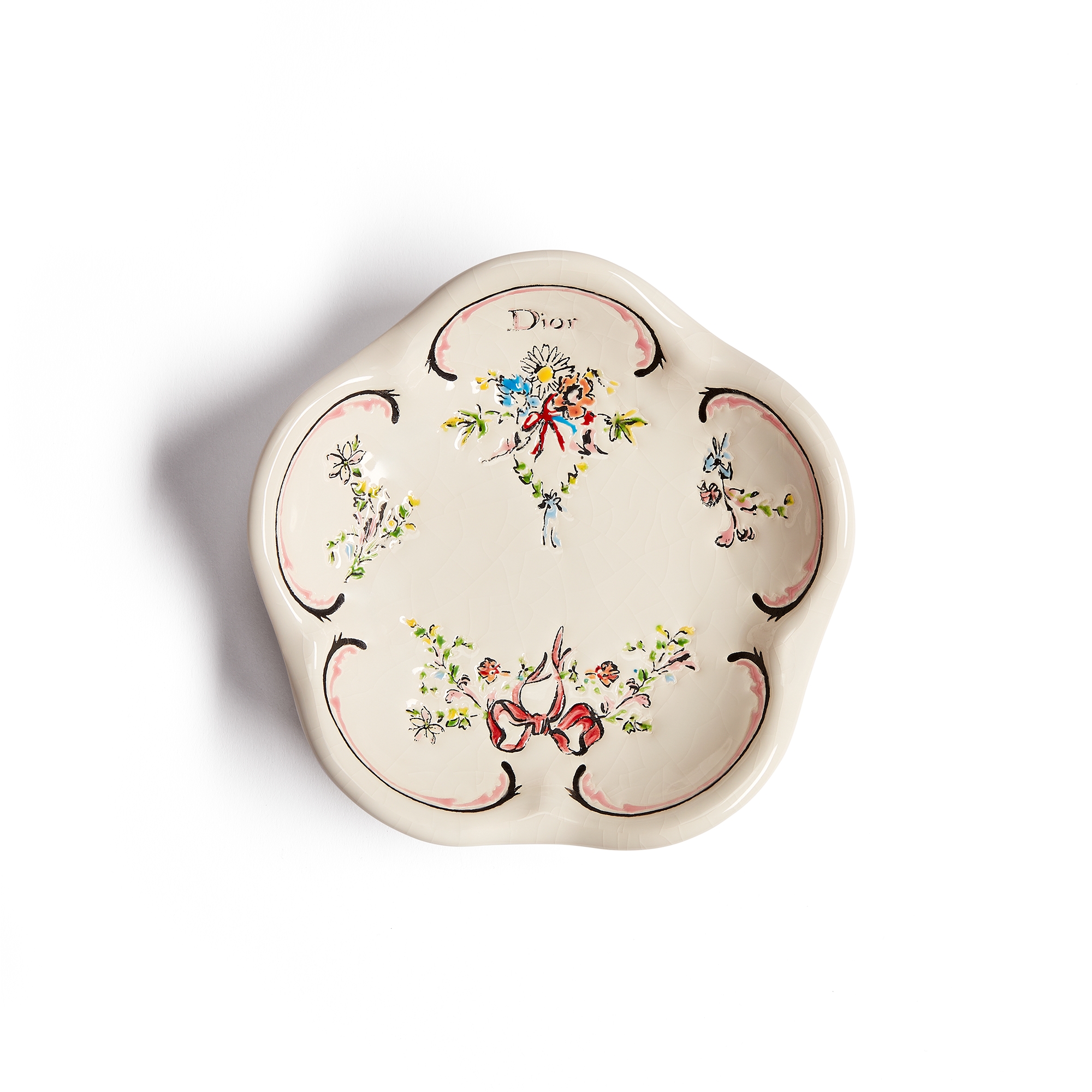 【新品未使用】Dior CD Entrelacés トレイ Longwy 陶器 Trinket Tray - LIMITED AND NUMBERED EDITION Ecru Ceramic and