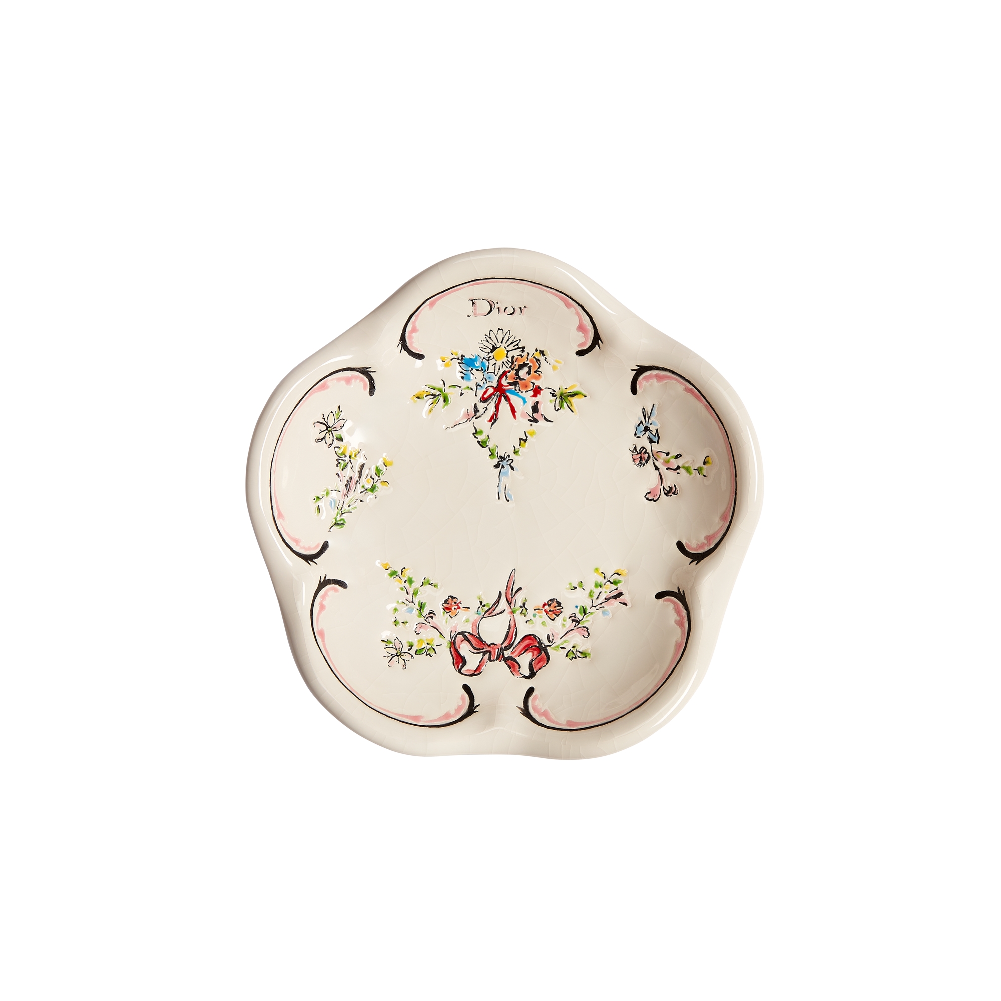 【新品未使用】Dior CD Entrelacés トレイ Longwy 陶器 Trinket Tray - LIMITED AND NUMBERED EDITION Ecru Ceramic and