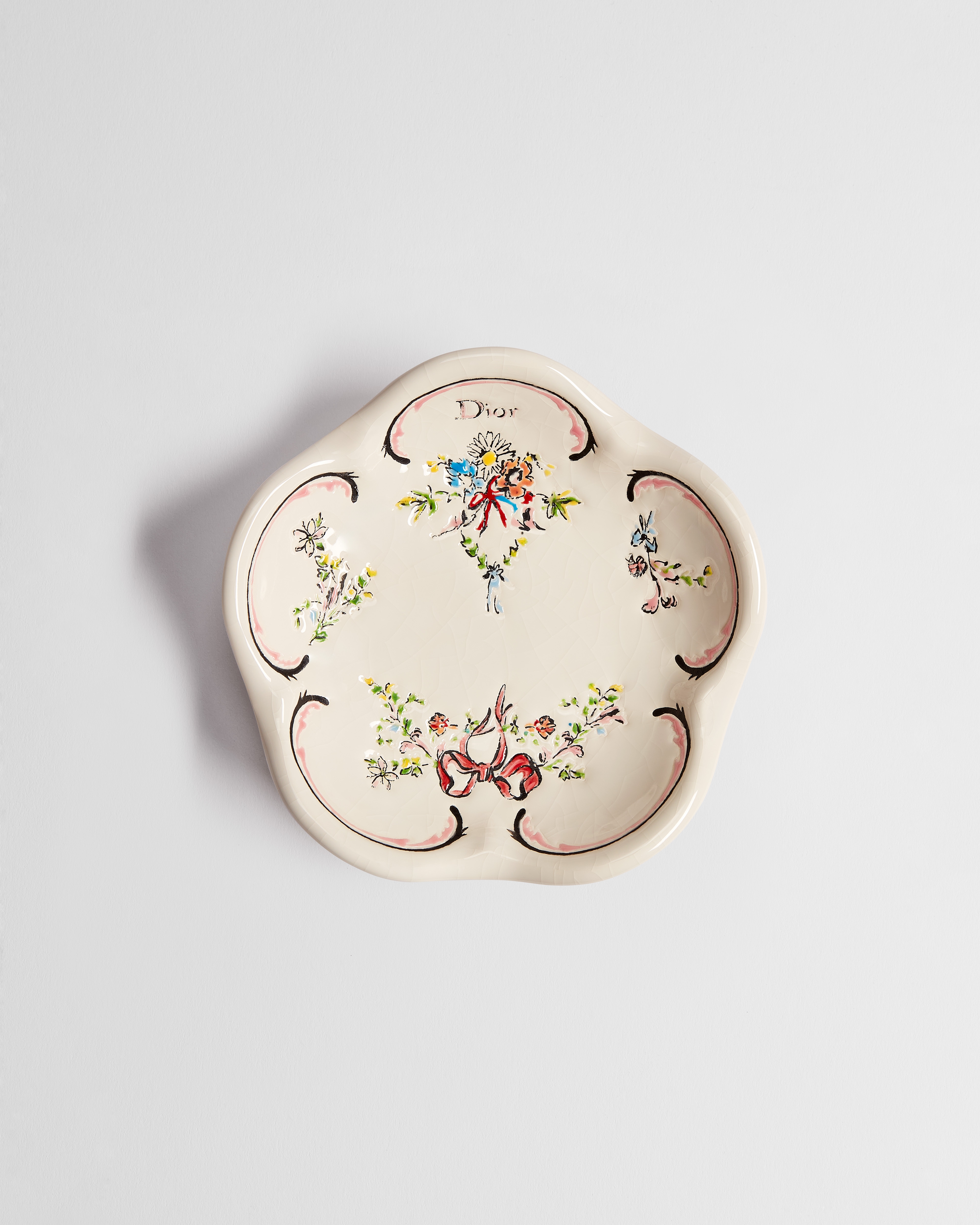 Trinket Tray - LIMITED AND NUMBERED EDITION Ecru Ceramic and Enamel with Multicolor Dior Arabesque Motif E01