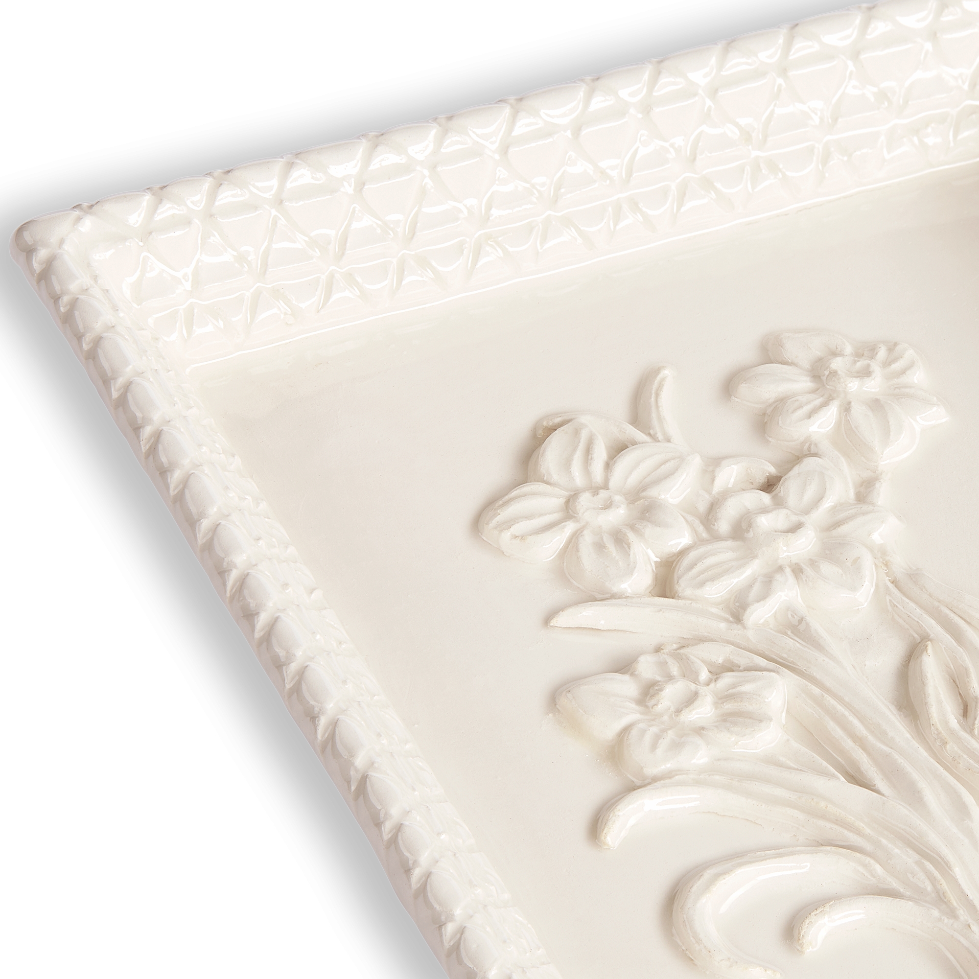 Trinket Tray Beige Ceramic with Daffodil Motif E09