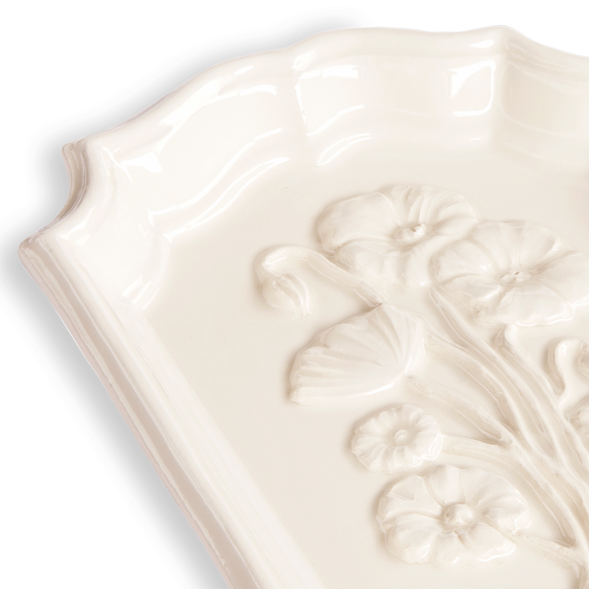 Trinket Tray Beige Ceramic with Poppy Motif E09