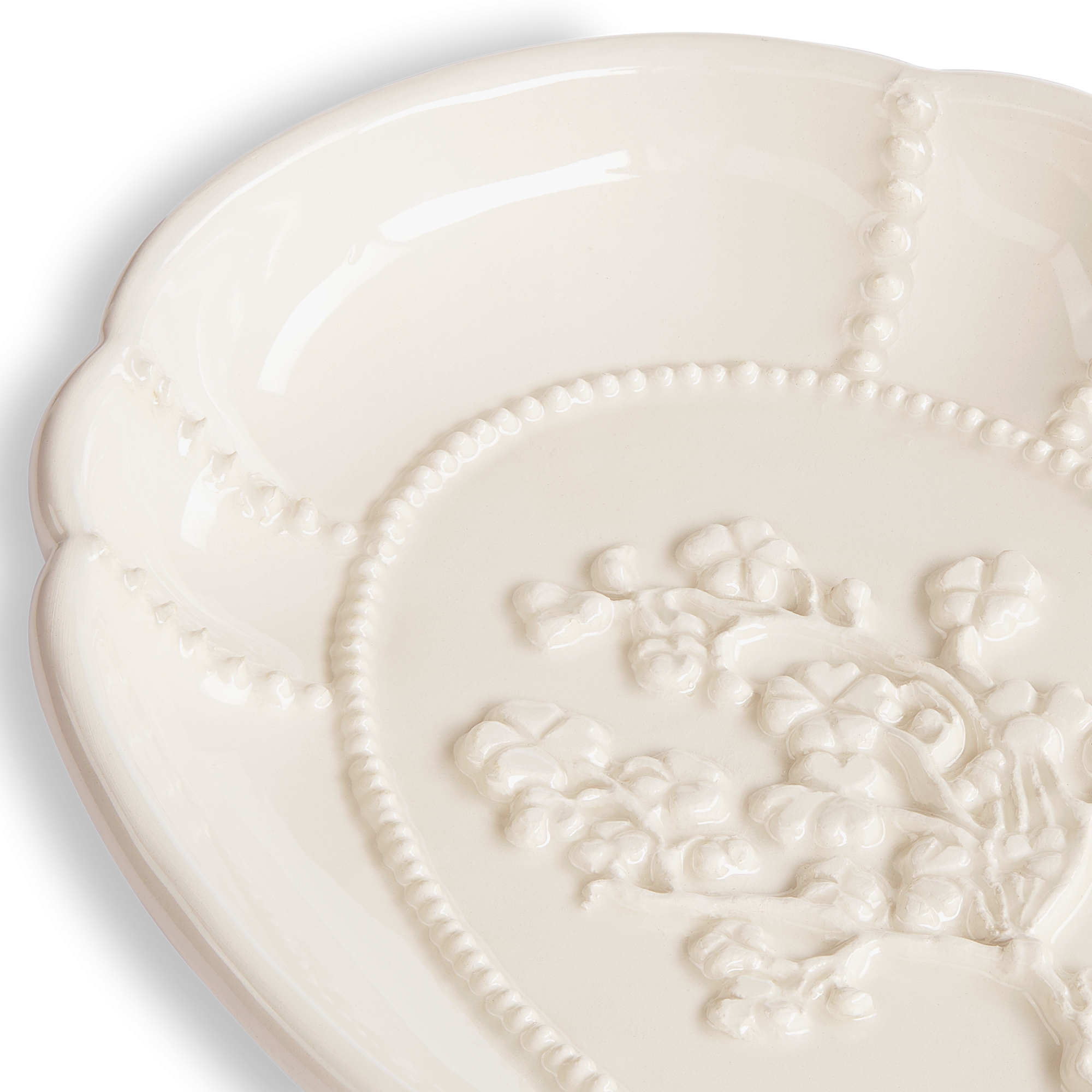 Trinket Tray Beige Ceramic with Clover Motif E09