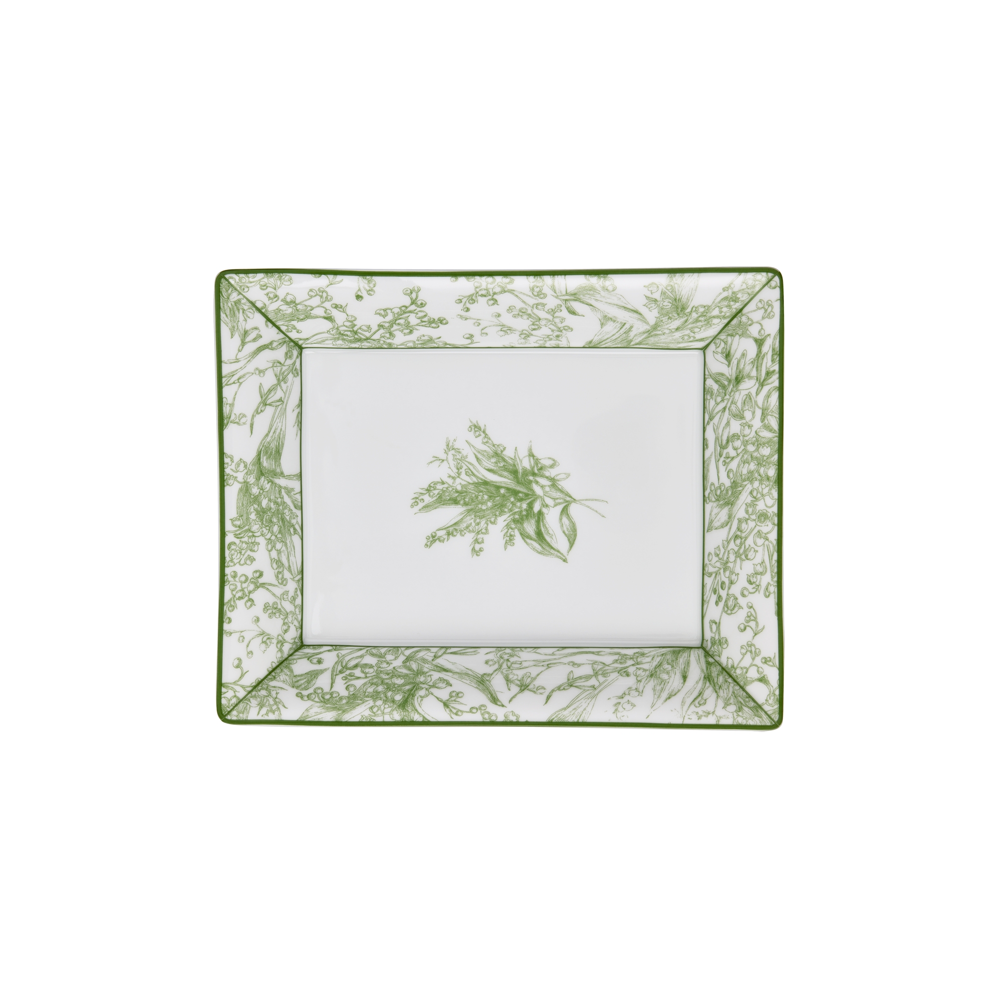 Trinket Tray White Limoges Porcelain with Green Lily of the Valley