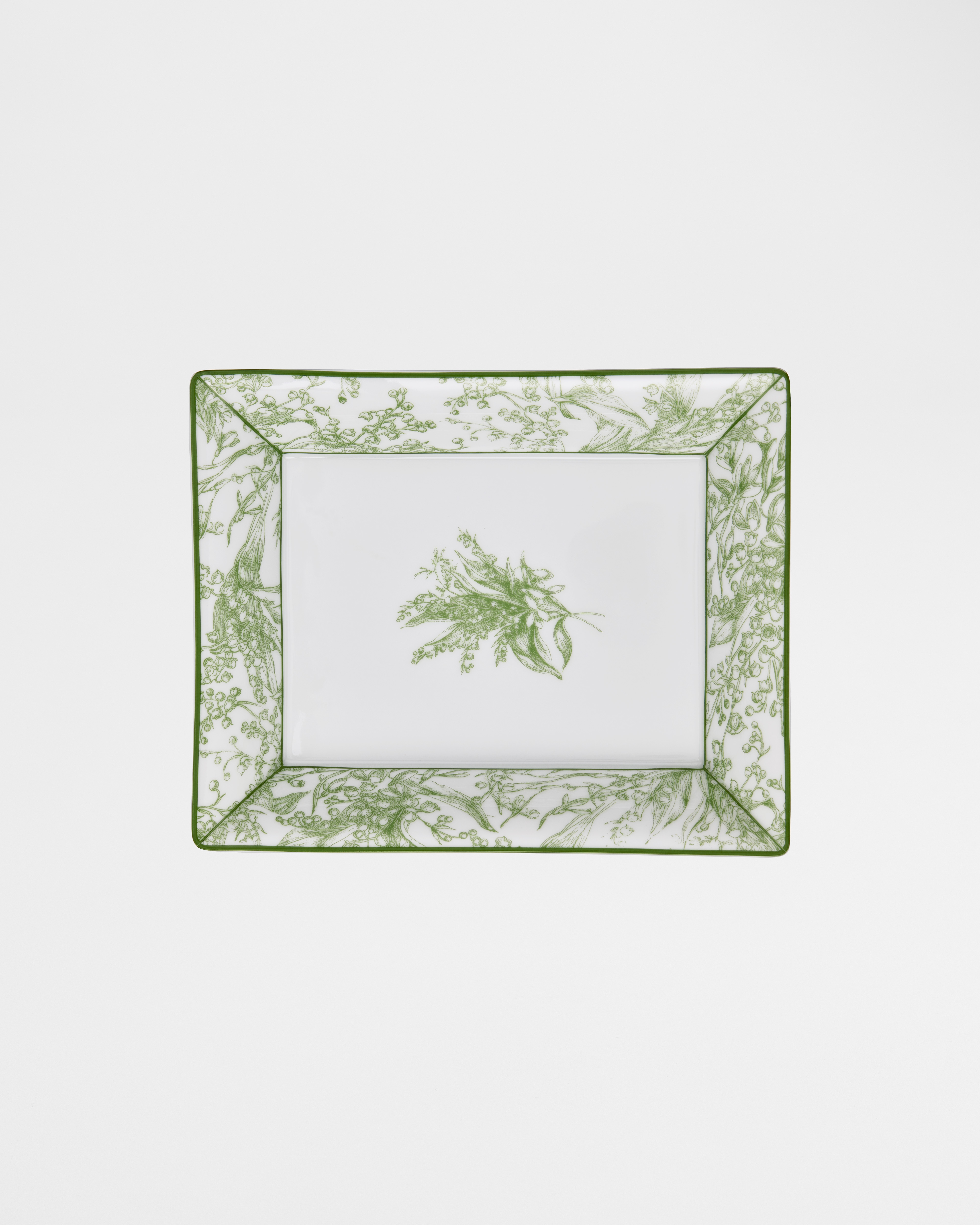 Trinket Tray White Limoges Porcelain with Green Lily of the Valley Motif E01