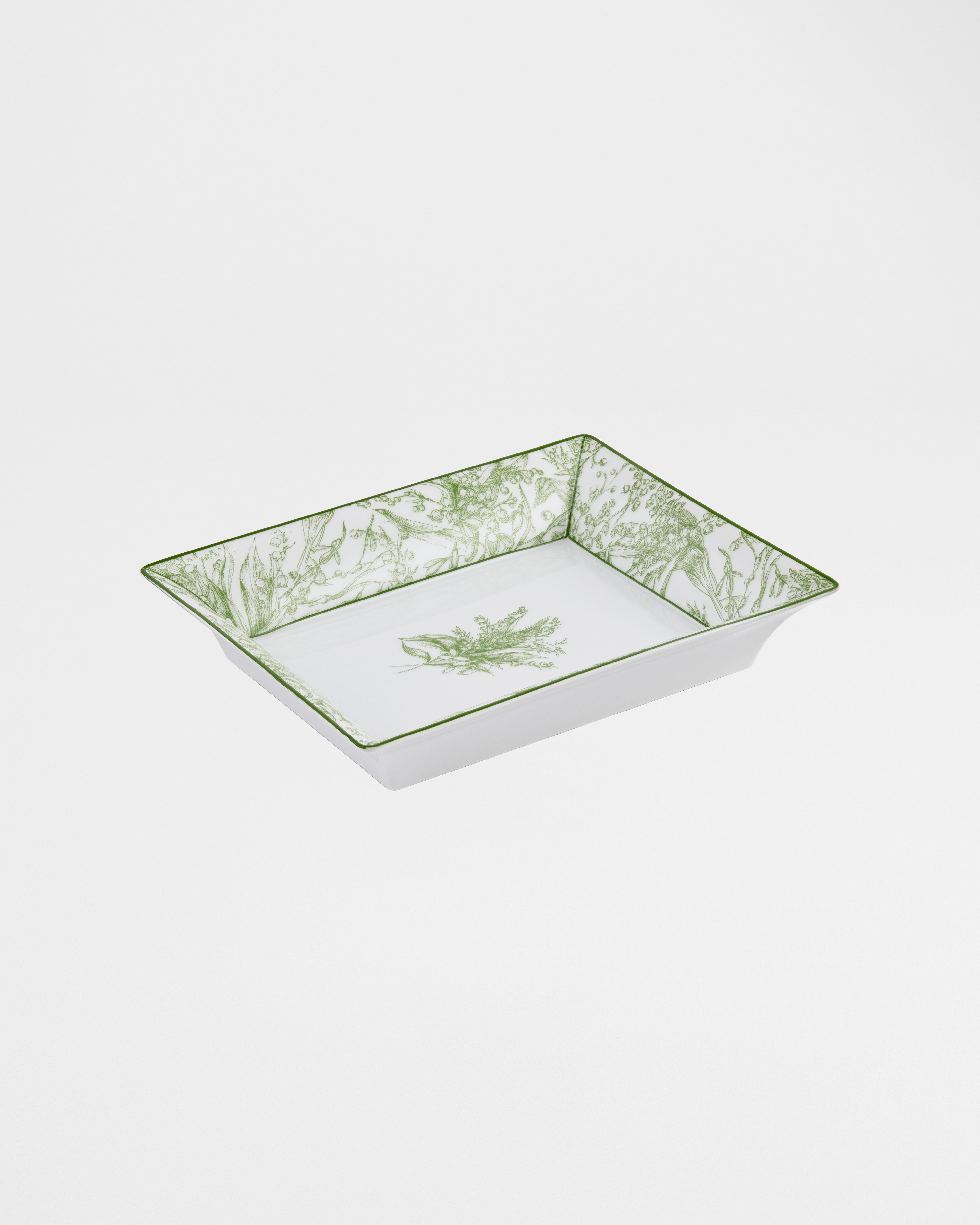 Trinket Tray White Limoges Porcelain with Green Lily of the Valley Motif E03