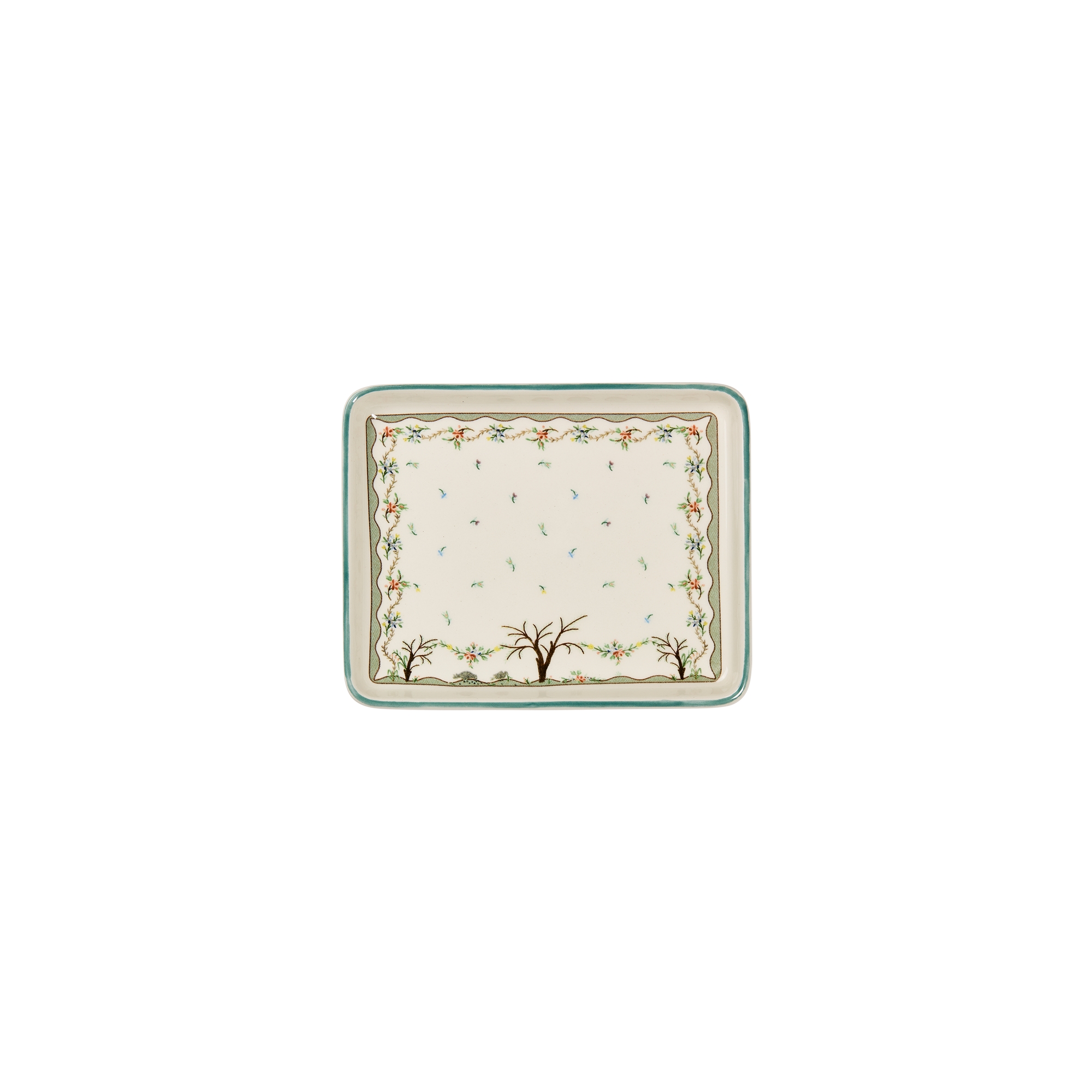 Trinket Tray Ecru Ceramic with Multicolor Revolution Flowers Motif