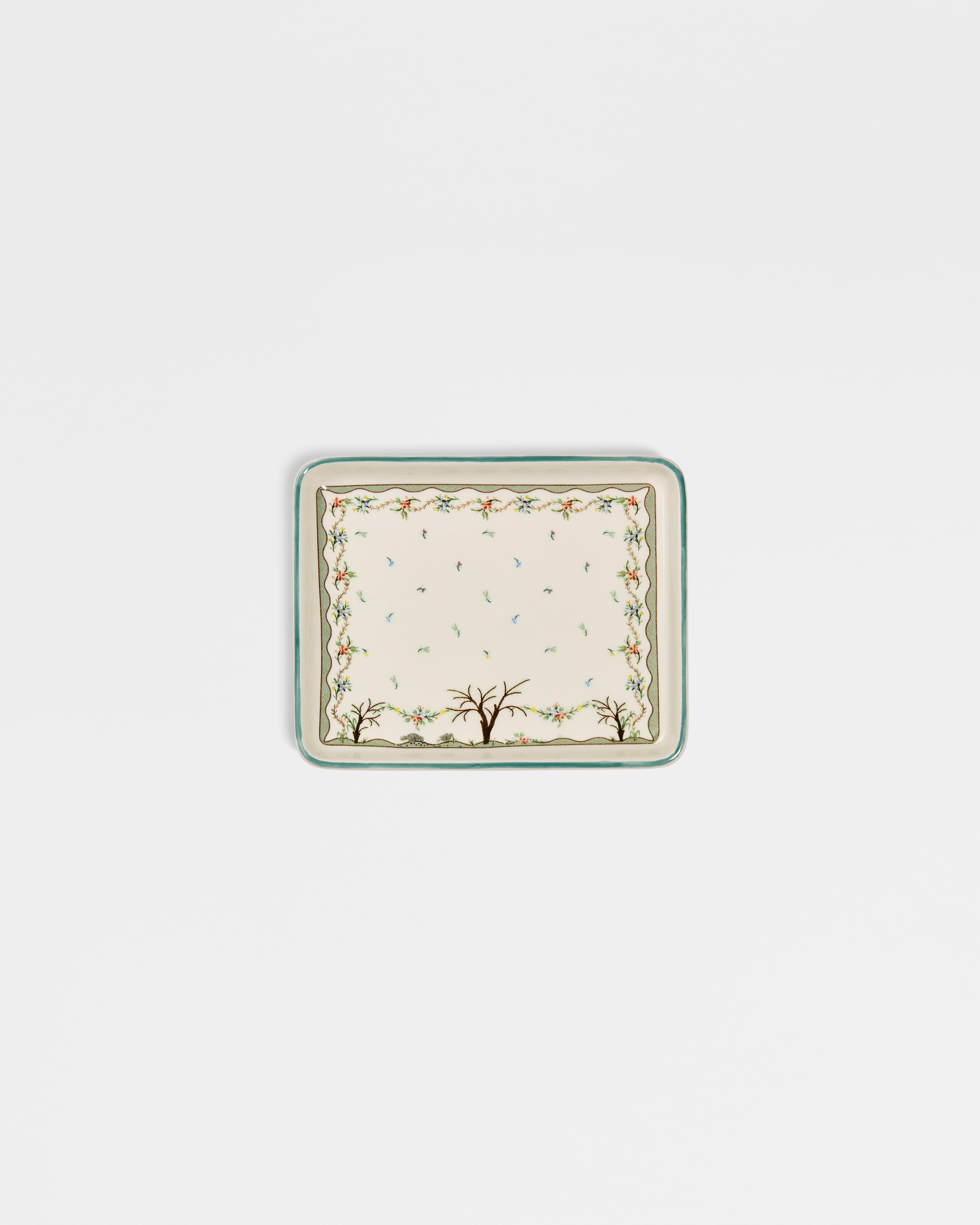 Trinket Tray Ecru Ceramic with Multicolor Revolution Flowers Motif E01