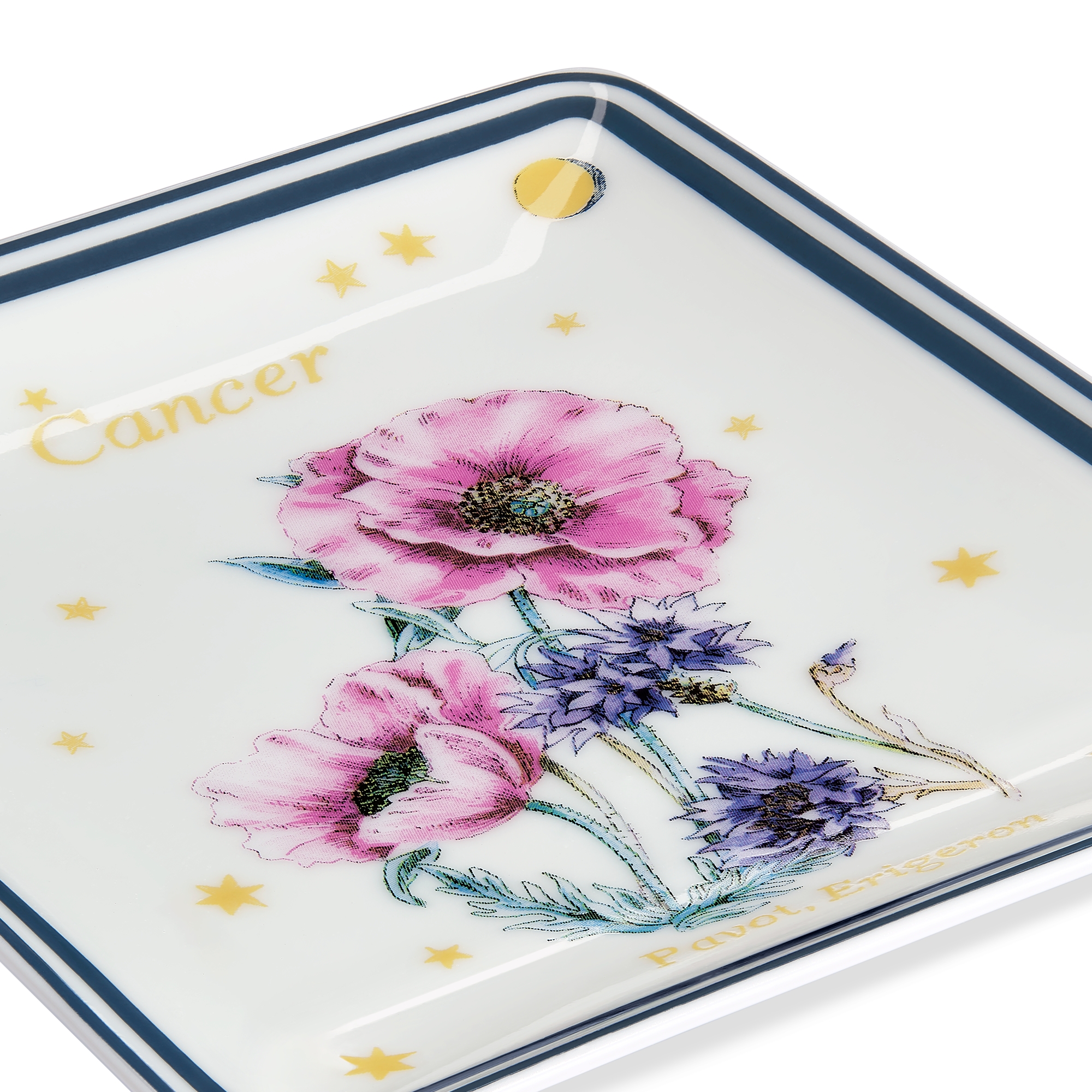 Trinket Tray Ecru Limoges Porcelain with Multicolor Fleur du Zodiac Cancer Motif E09
