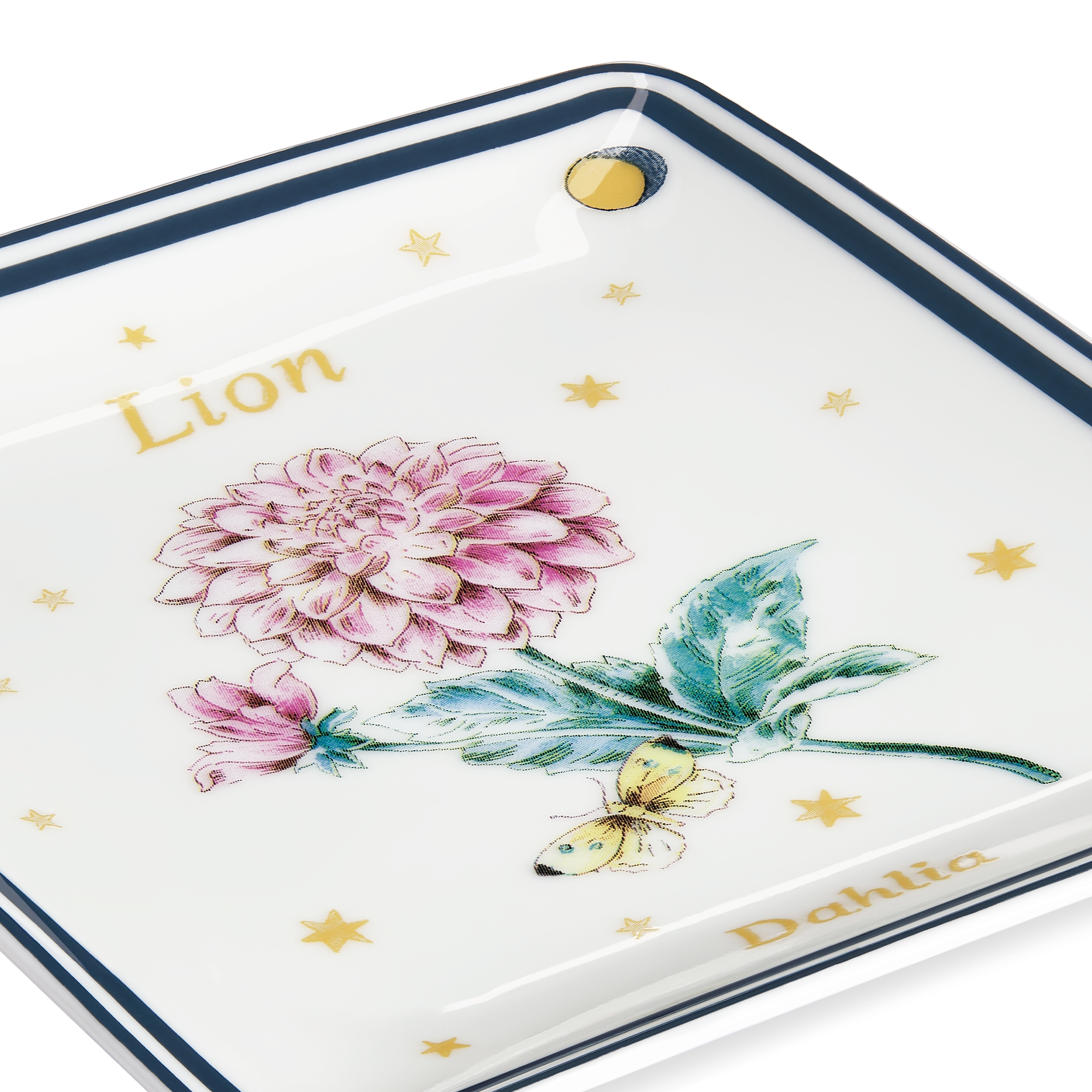 Trinket Tray Ecru Limoges Porcelain with Multicolor Fleur du Zodiac Leo Motif E09