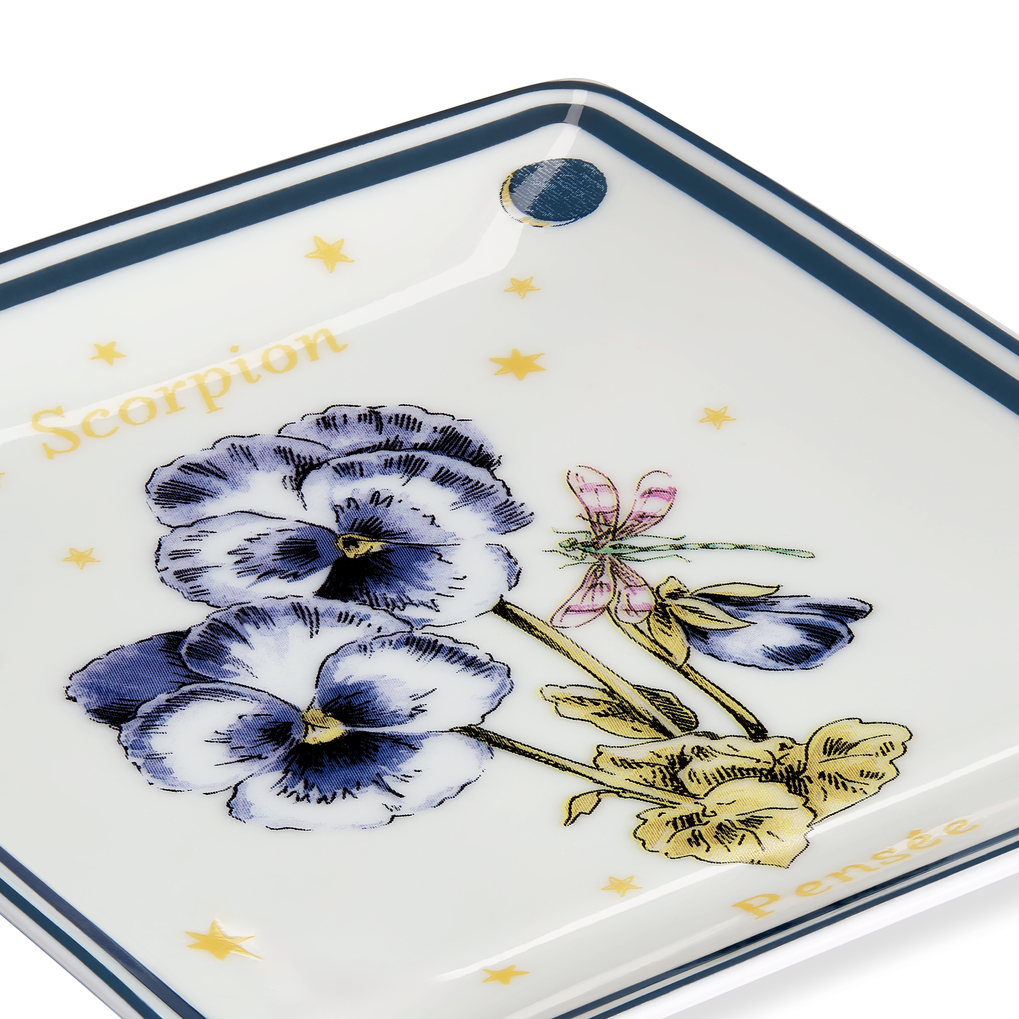 Trinket Tray Ecru Limoges Porcelain with Multicolor Fleur du Zodiac Scorpio Motif E09