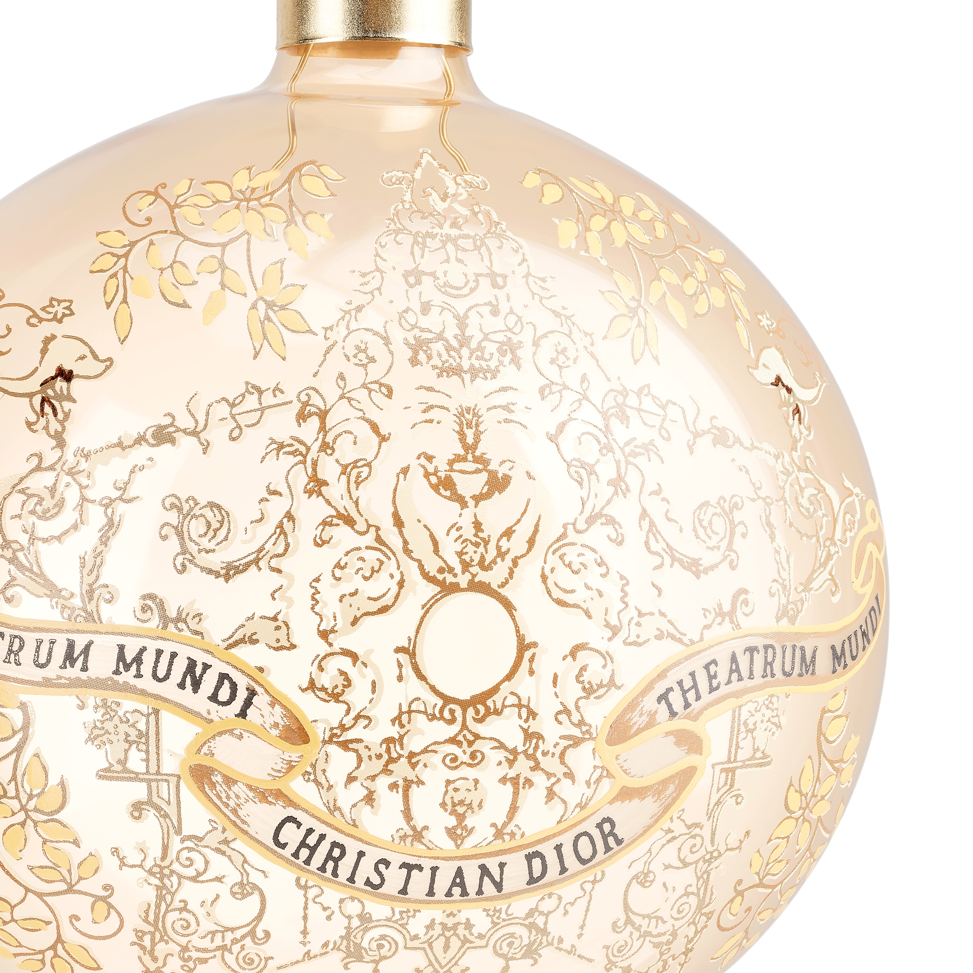 Set of Four Christmas Ornaments Gold-Tone and Black Transparent Hand-Blown Glass with Gold-Tone Dioresque Stella Motif E12