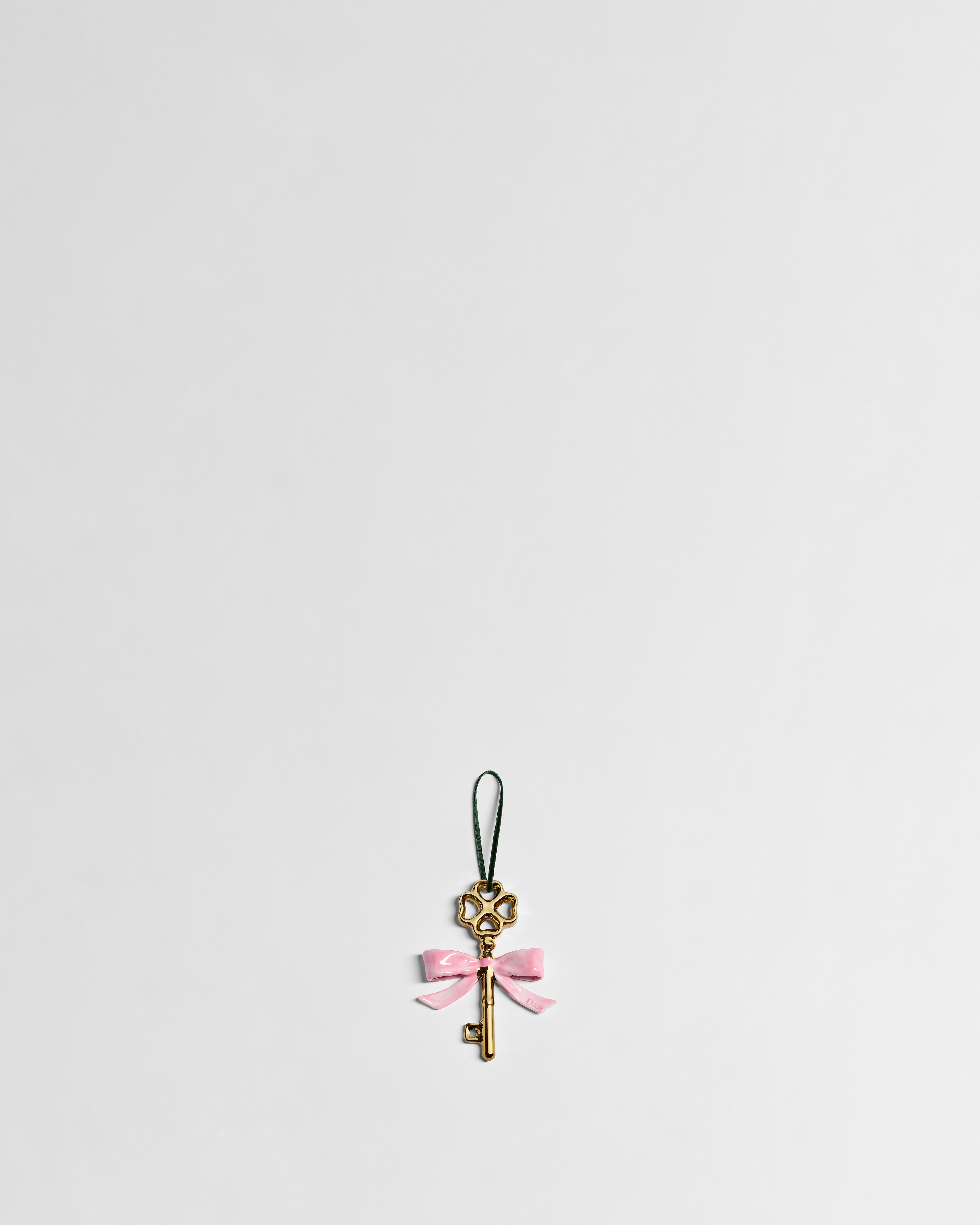 Key Ornament Gold-Tone Ceramic with Pink Bow Motif E01