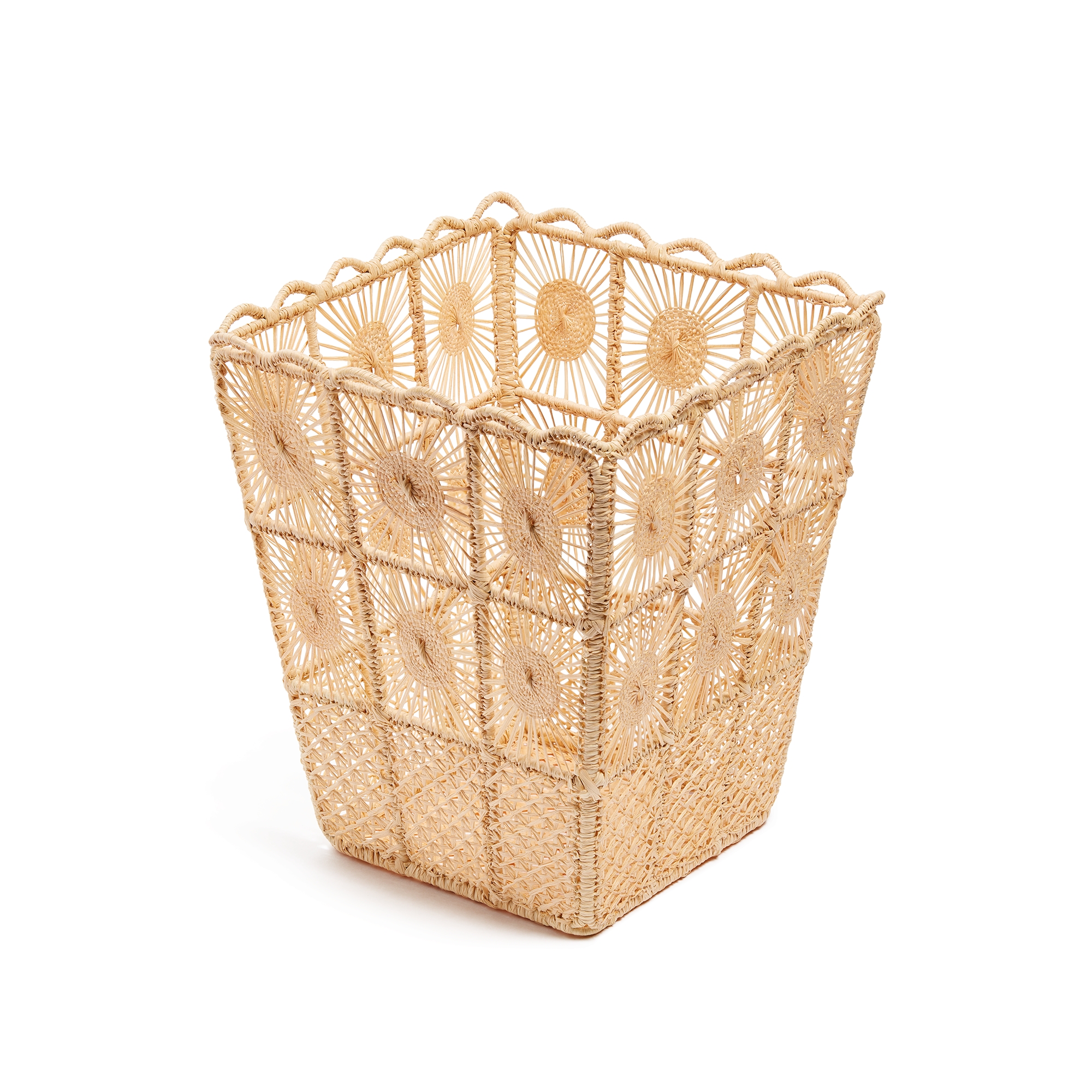 Wastepaper Basket Natural Raffia-Effect Fabric E03