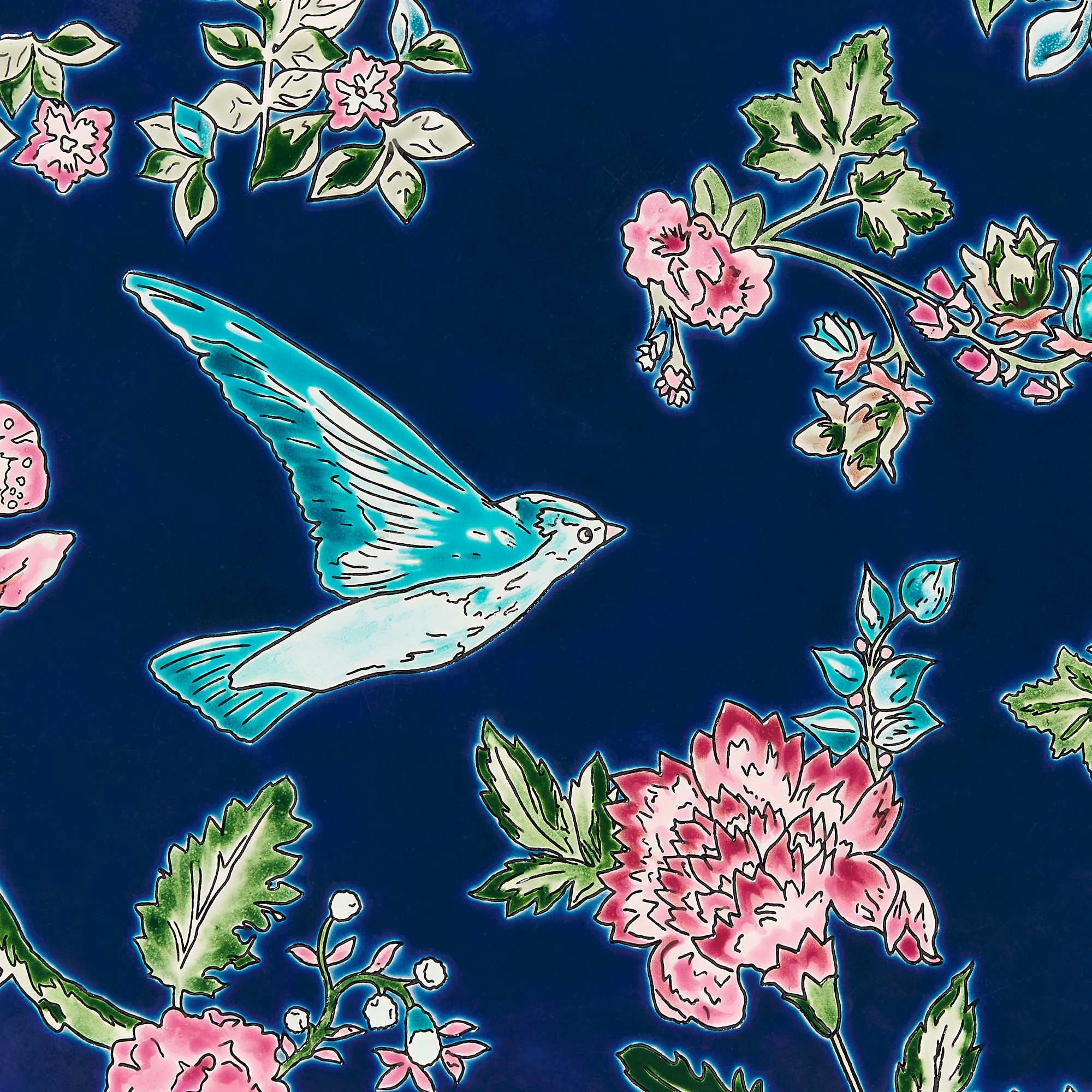 Große Schale Keramik und Emaille in Blau von Manufacture des Émaux de Longwy für Dior – mit Blumenmotiv in mehreren Farben E09