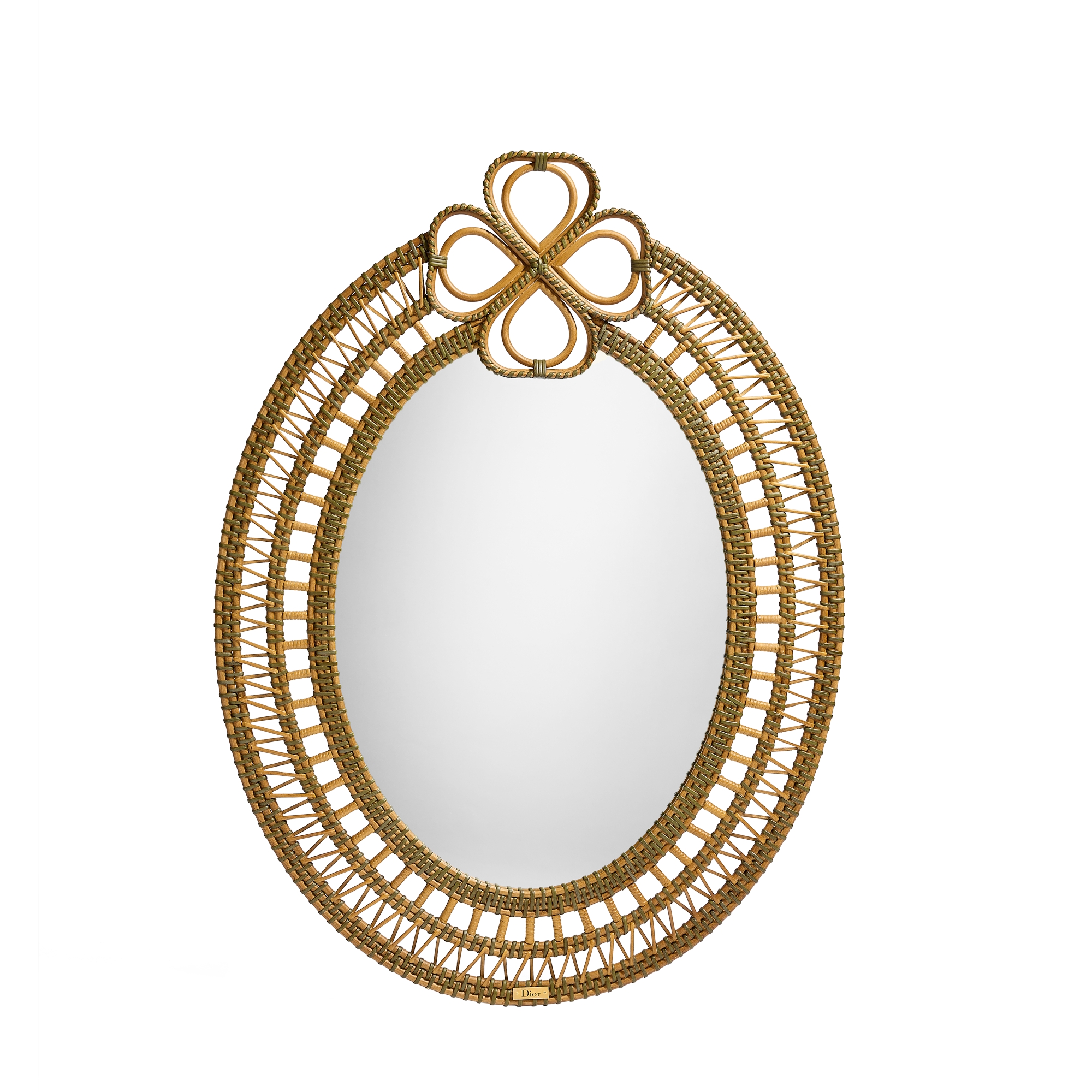 Mirror Natural and Green Rattan with Clover Motif | DIOR