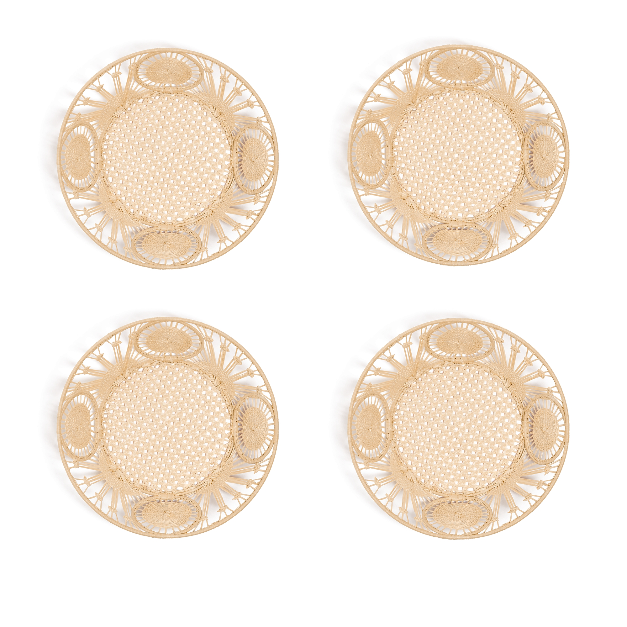 Vier runde Körbe im Set Stoff in Raffiabastoptik in Naturfarbe E06