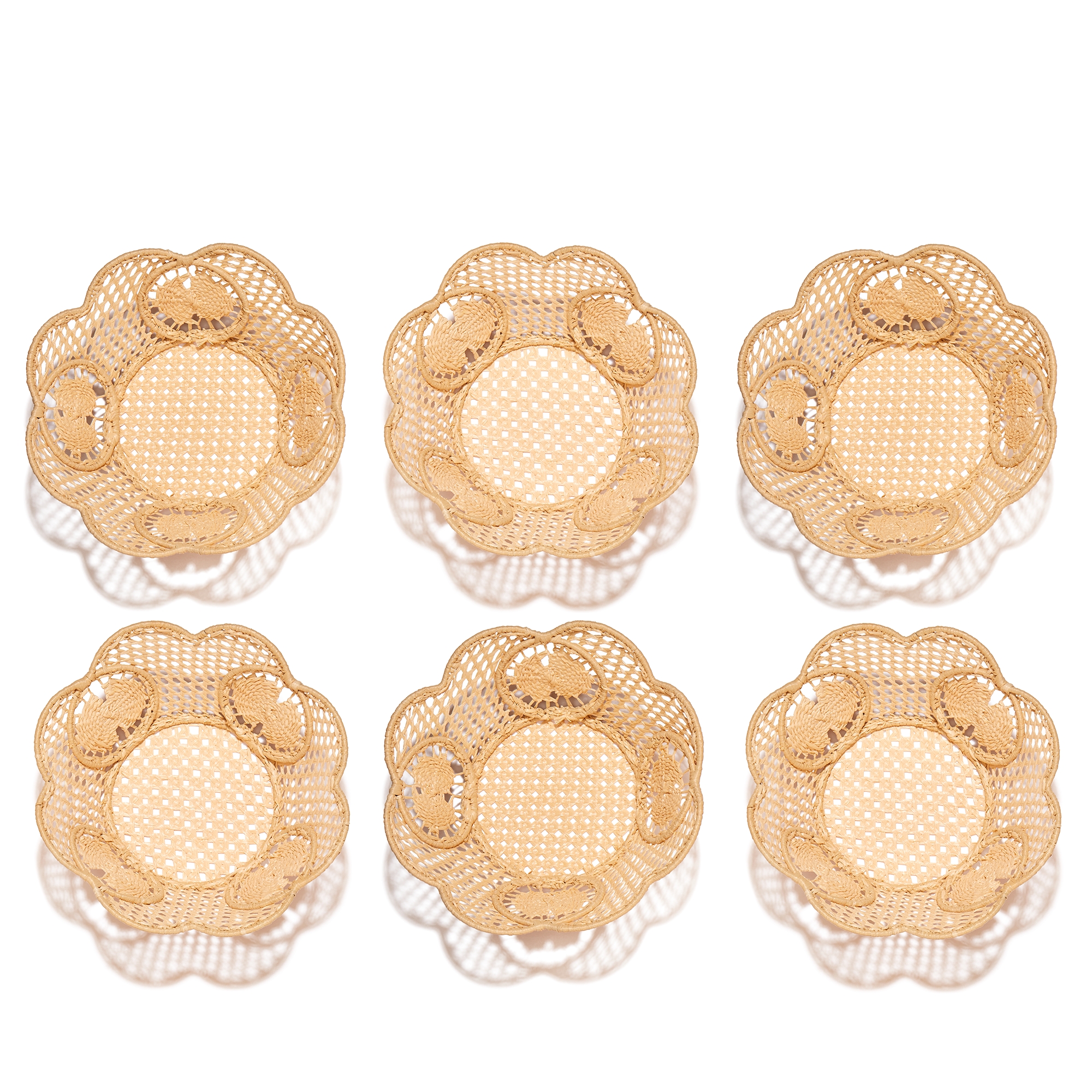 Set de 6 corbeilles rondes Textile effet raphia, couleur naturel E01