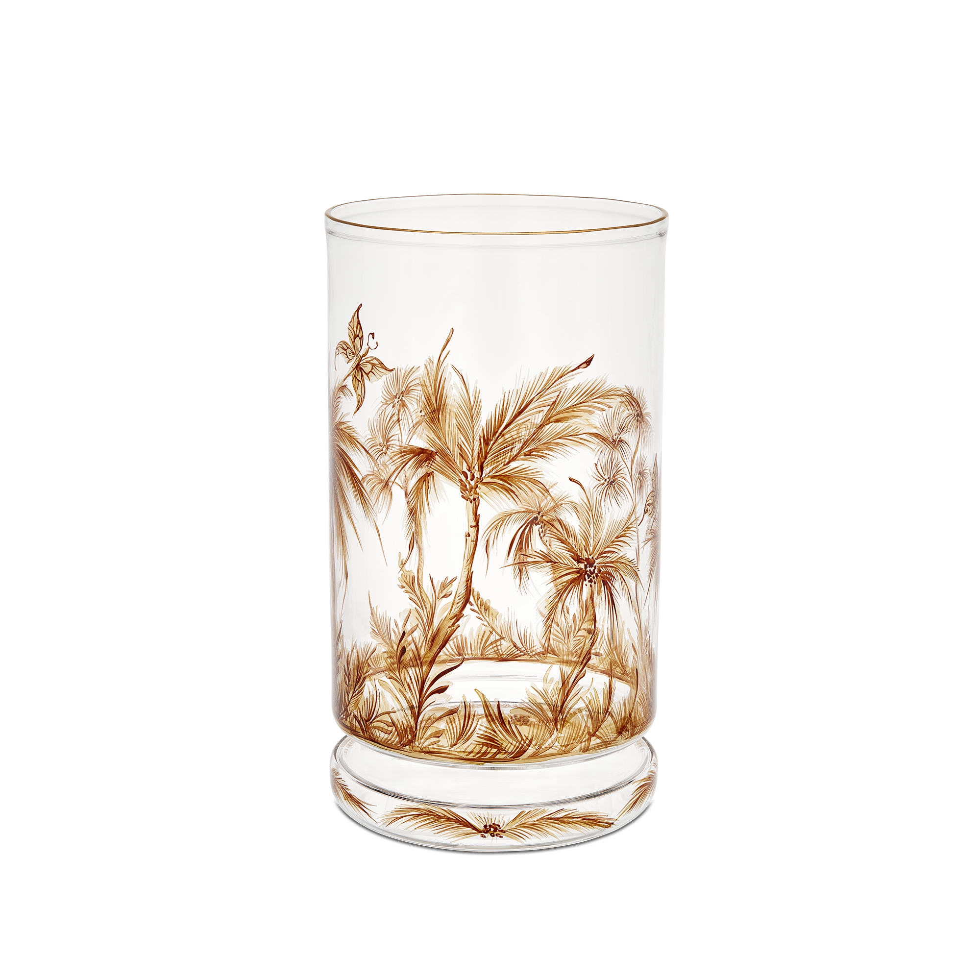 Minilampe Von Hand bemaltes, transparentes Glas mit Toile de Jouy Palms Motiv in Beige E08