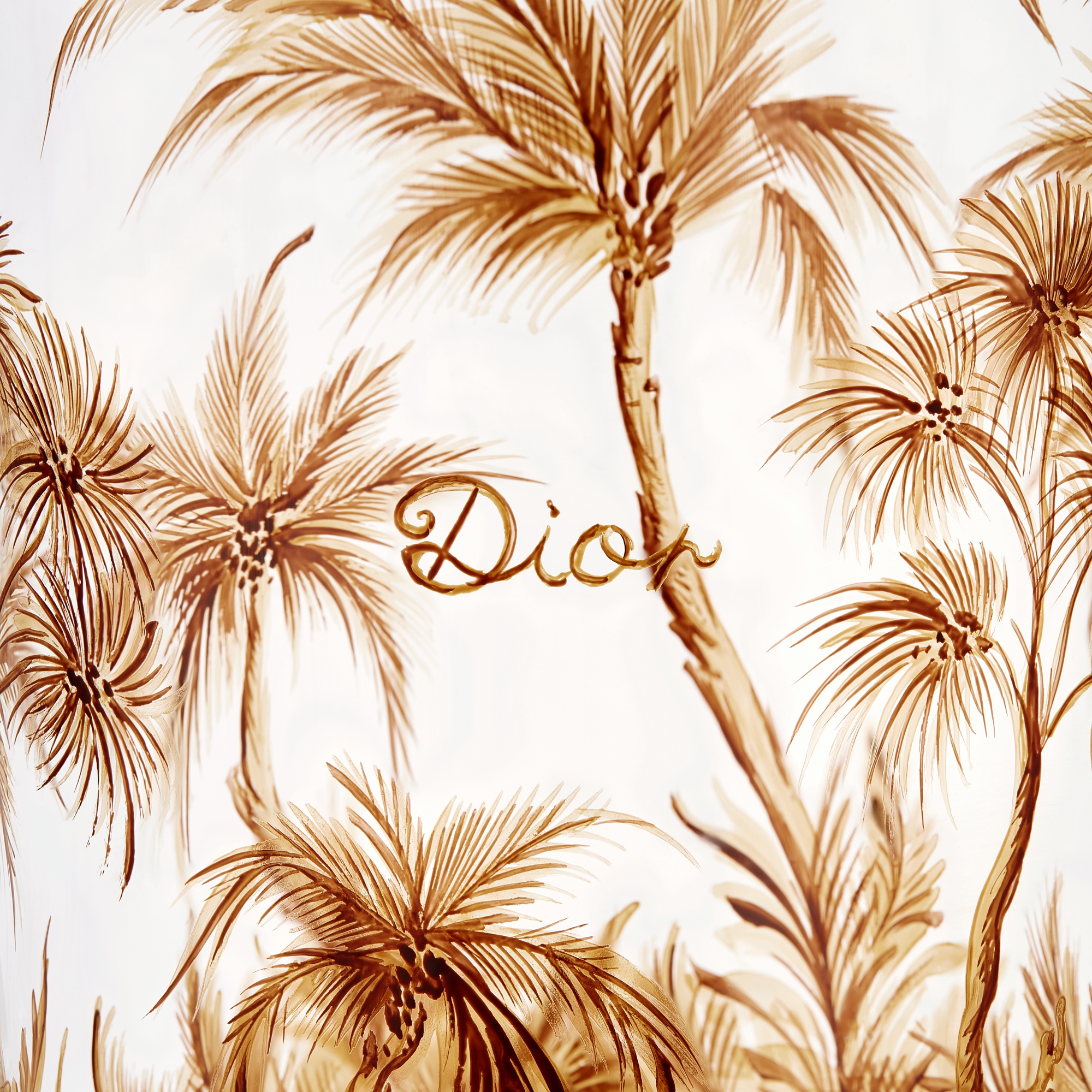 Minilampe Von Hand bemaltes, transparentes Glas mit Toile de Jouy Palms Motiv in Beige E10