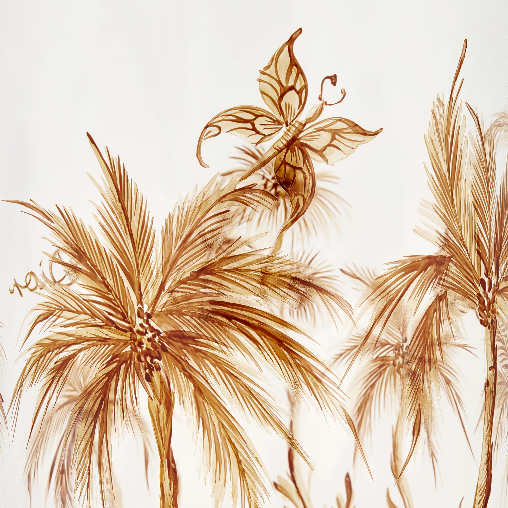 Minilampe Von Hand bemaltes, transparentes Glas mit Toile de Jouy Palms Motiv in Beige E11