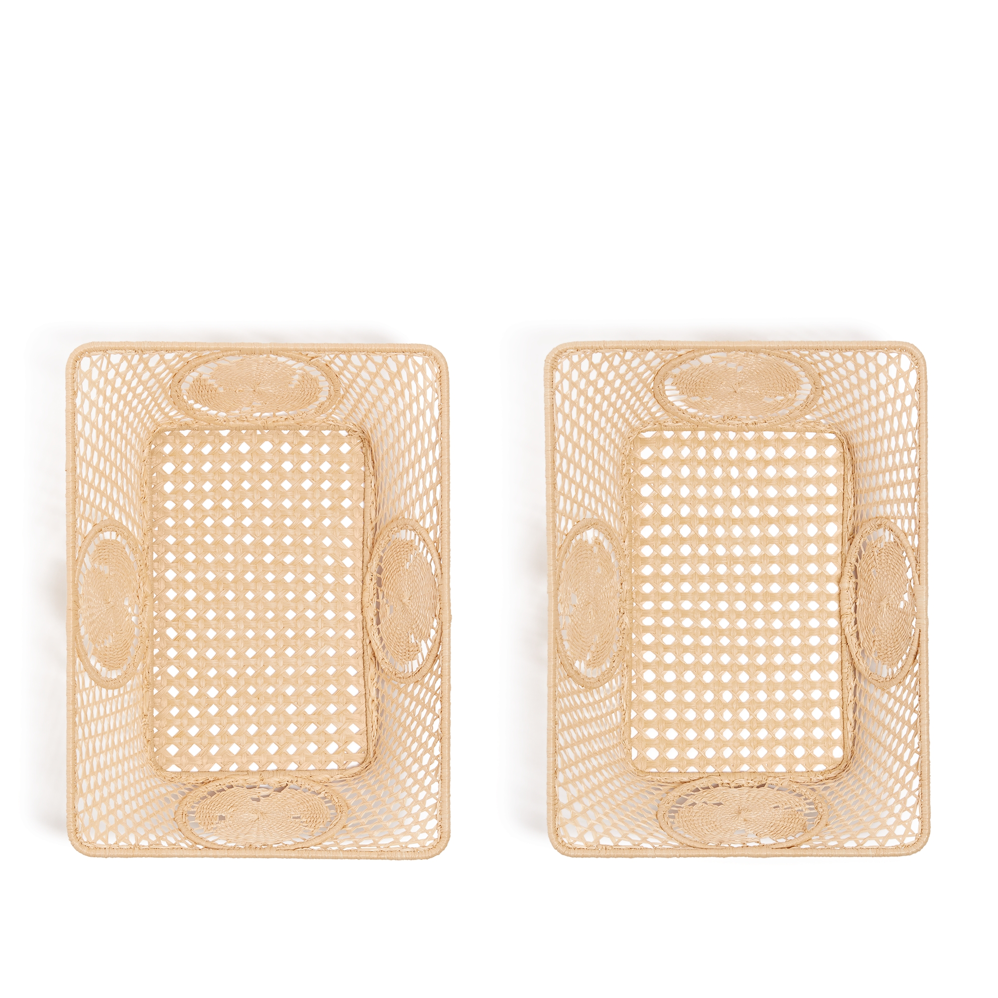 Zwei rechteckige Körbe im Set Stoff in Raffiabastoptik in Naturfarbe E06