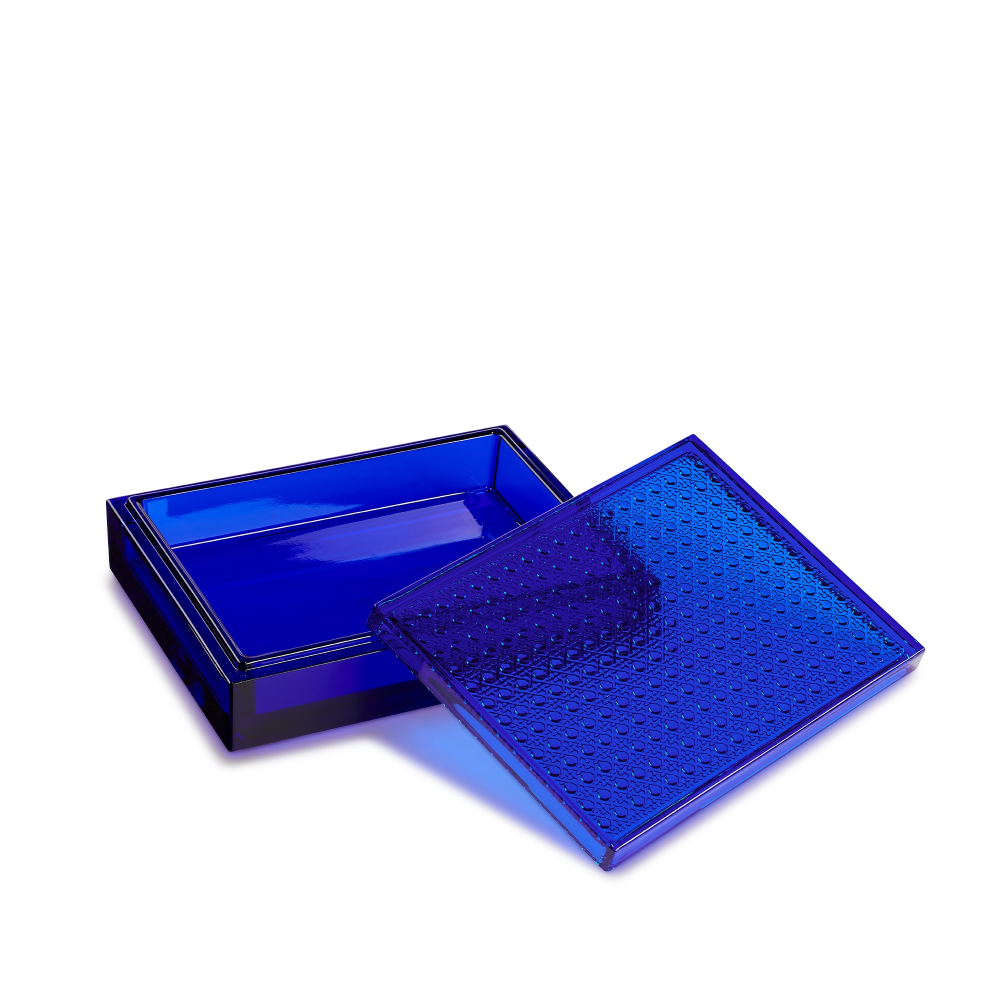 Boîte Cristal bleu à motif Cannage E06
