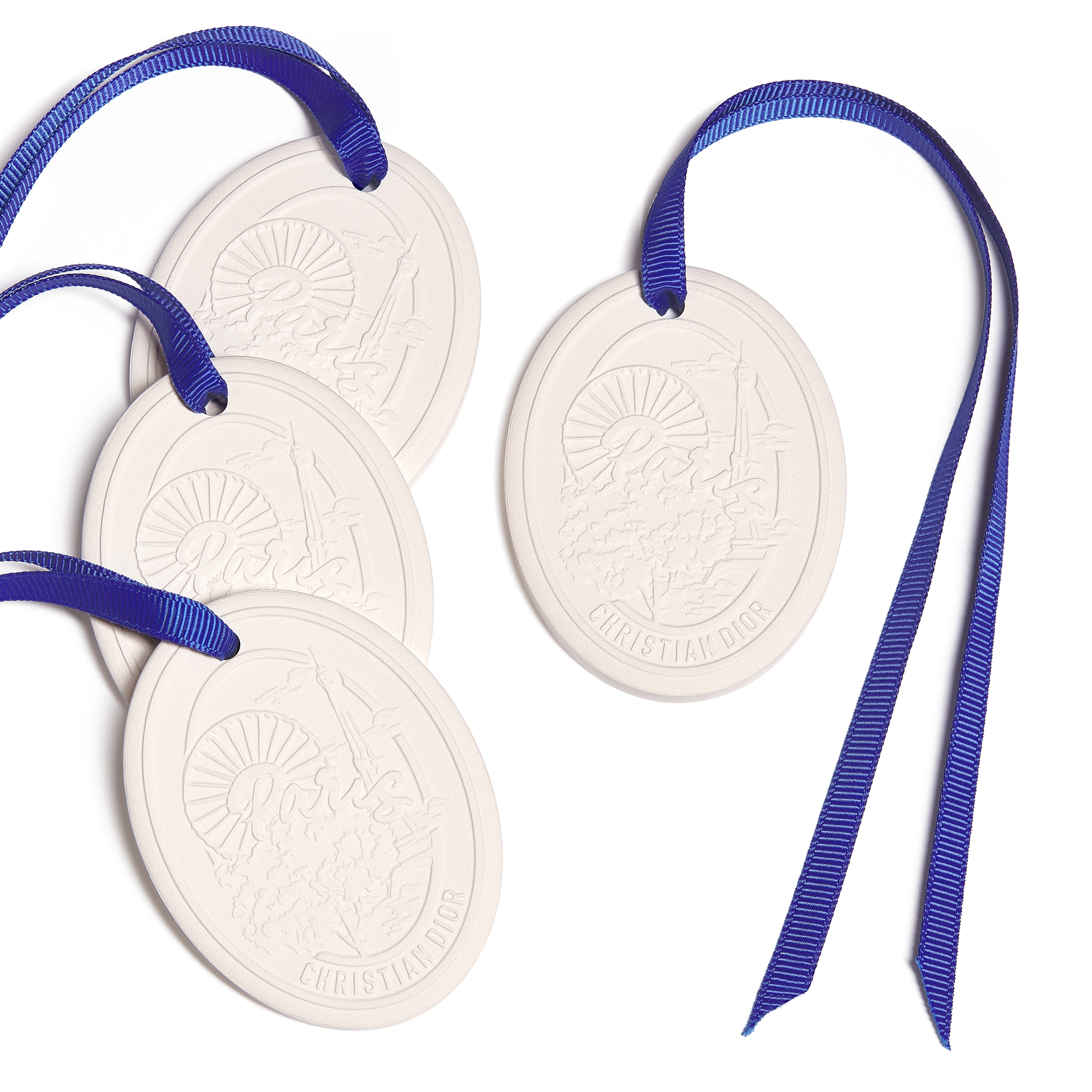 Set of Four Rose de Paris Scented Medallions White Ceramic with Dioriviera Souvenir Motif E10