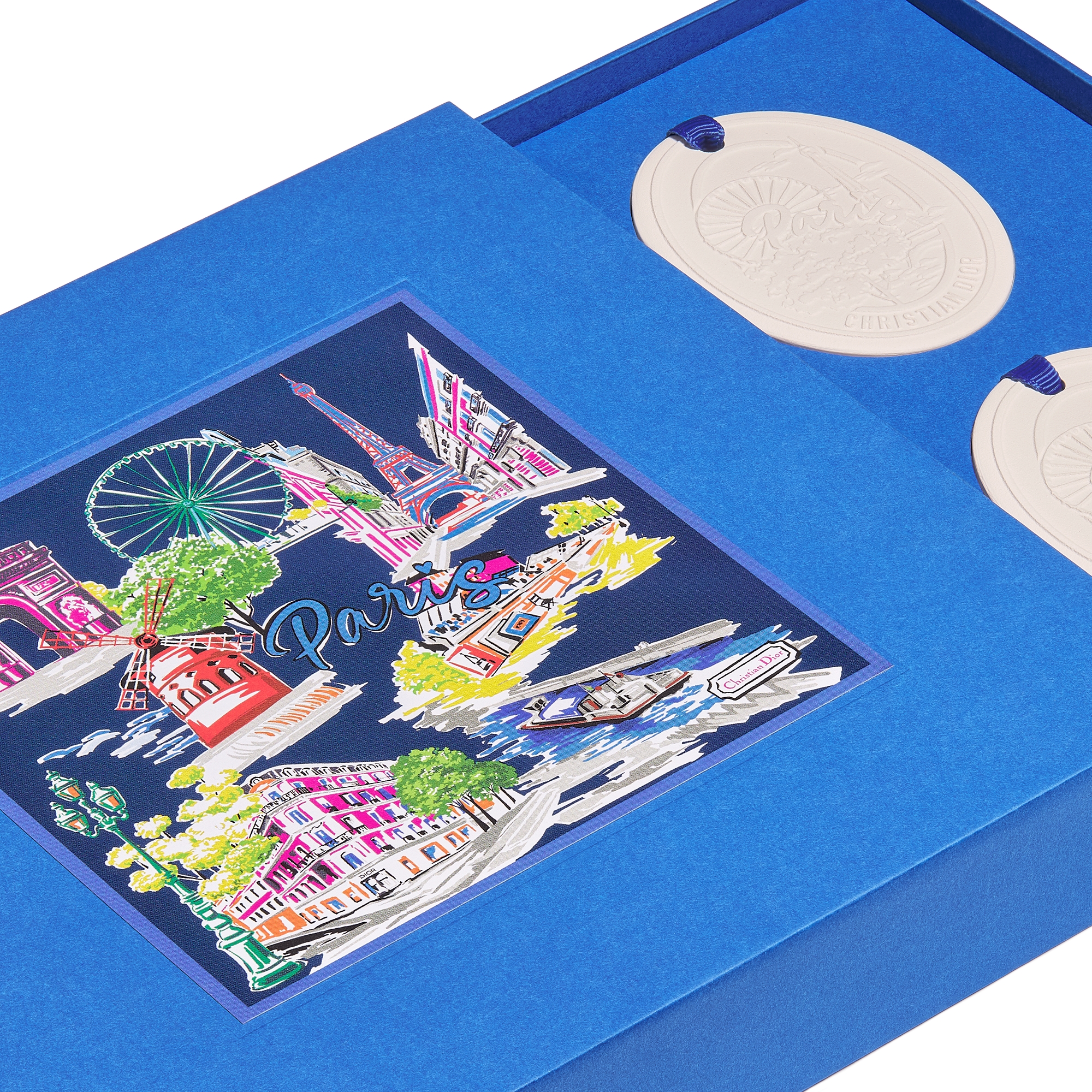 Set of Four Rose de Paris Scented Medallions White Ceramic with Dioriviera Souvenir Motif E11