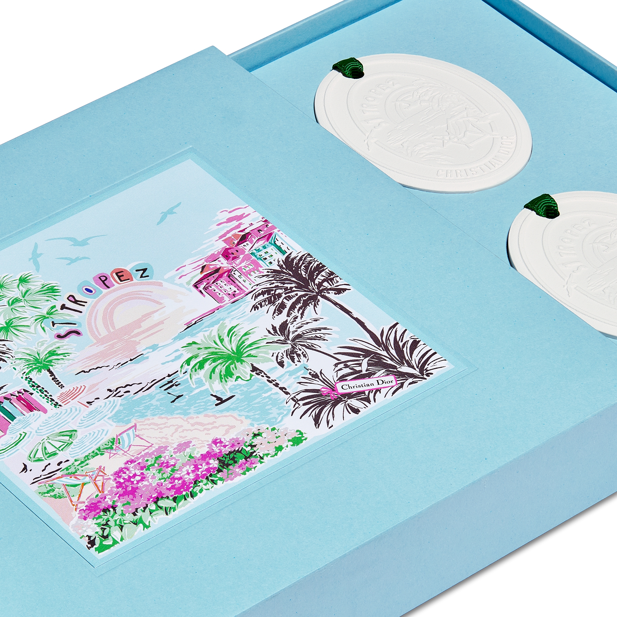 Set of Four Orange du Sud Scented Medallions White Ceramic with Dioriviera Souvenir Motif E11