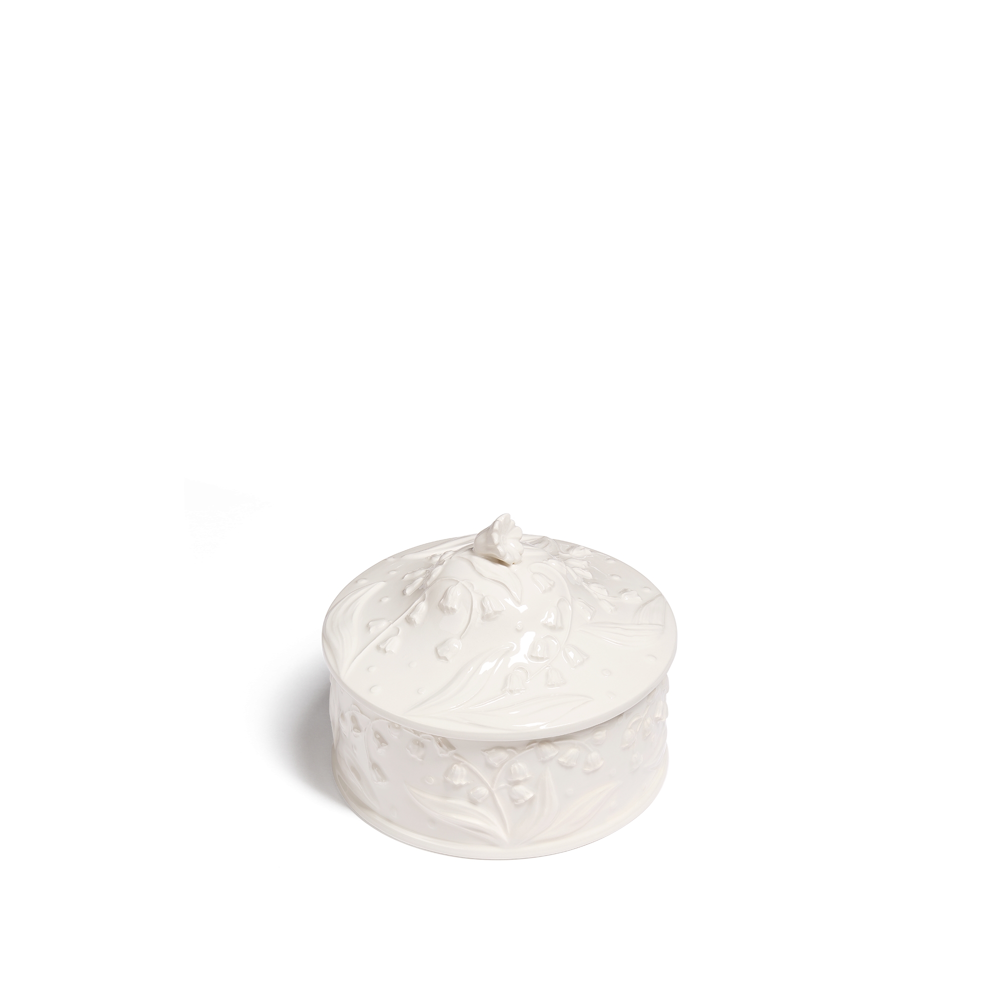 Grande boîte Faïence blanche à motif Lily Dior en relief E03