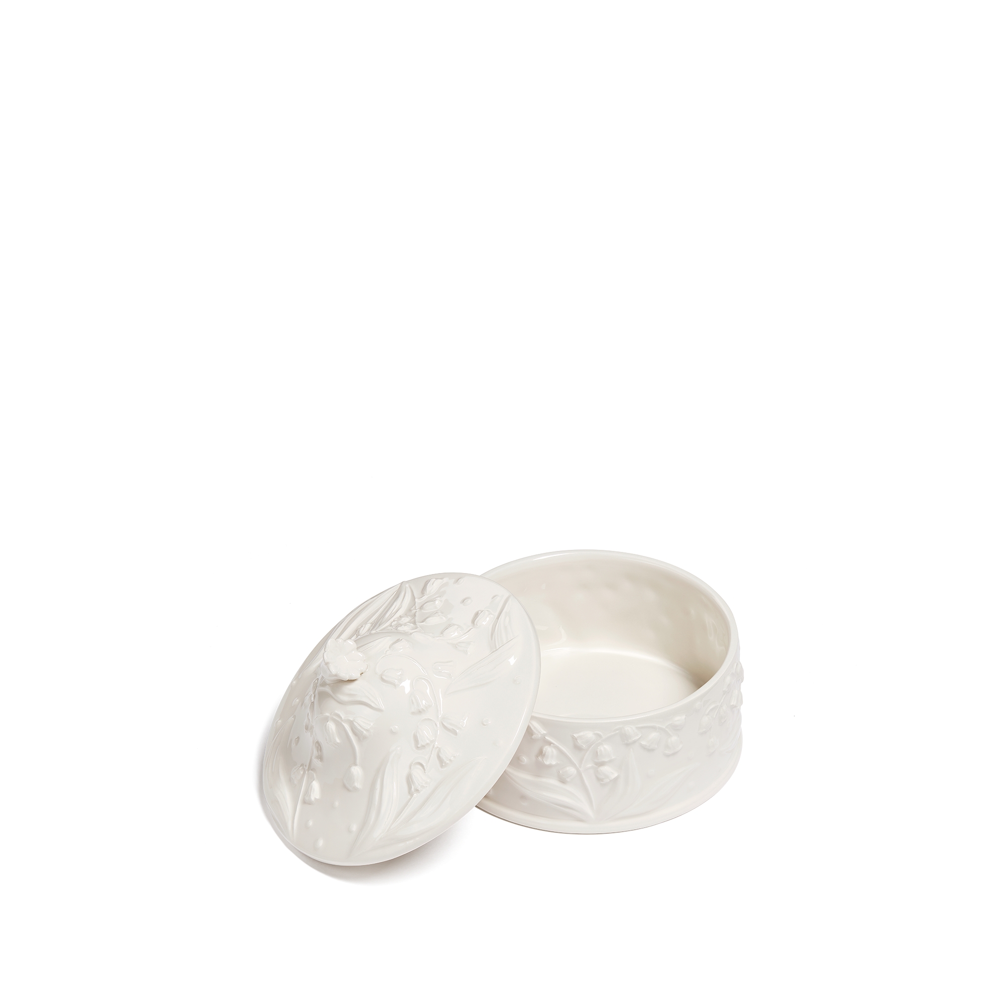 Grande boîte Faïence blanche à motif Lily Dior en relief E06