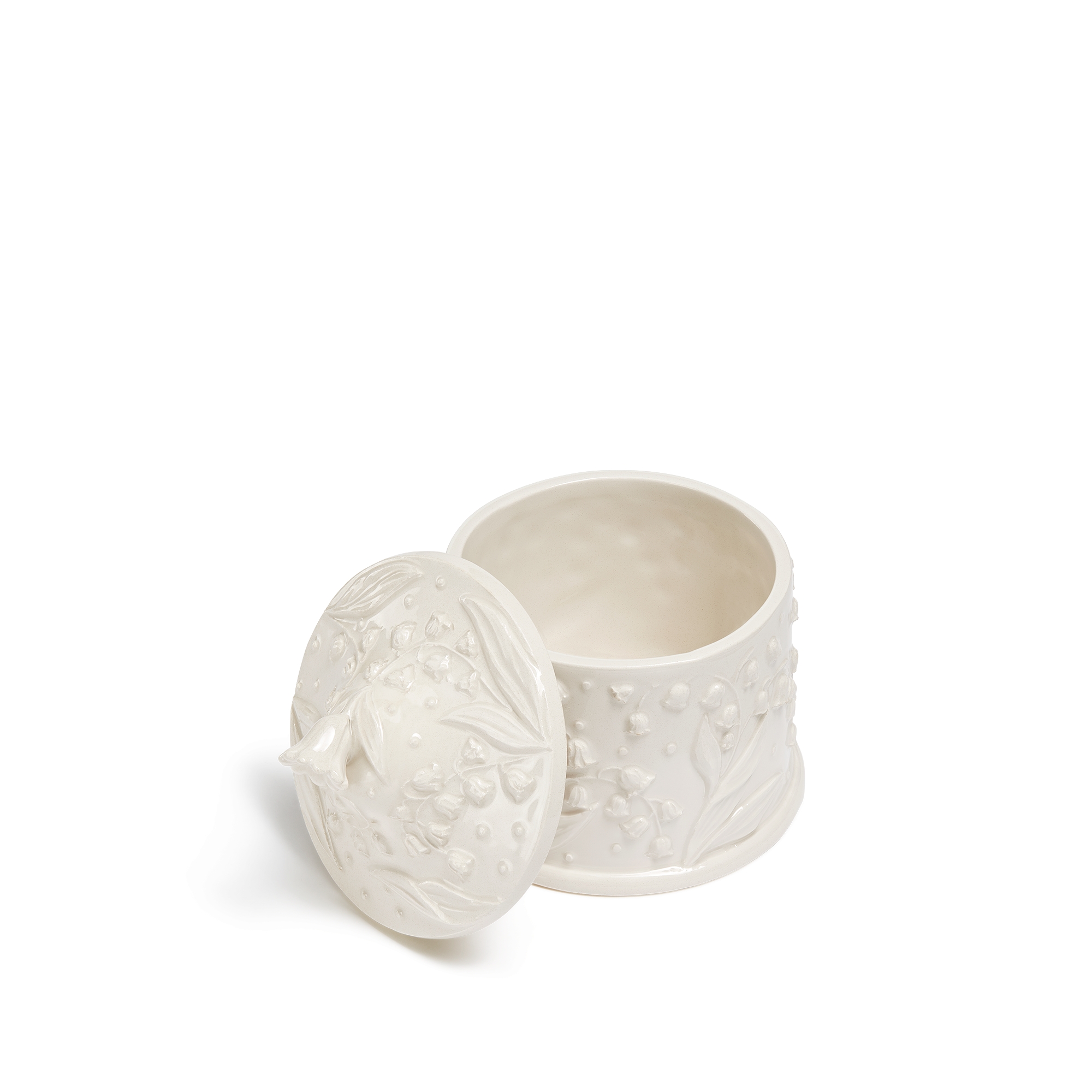 Boîte Faïence blanche à motif Lily Dior en relief E06