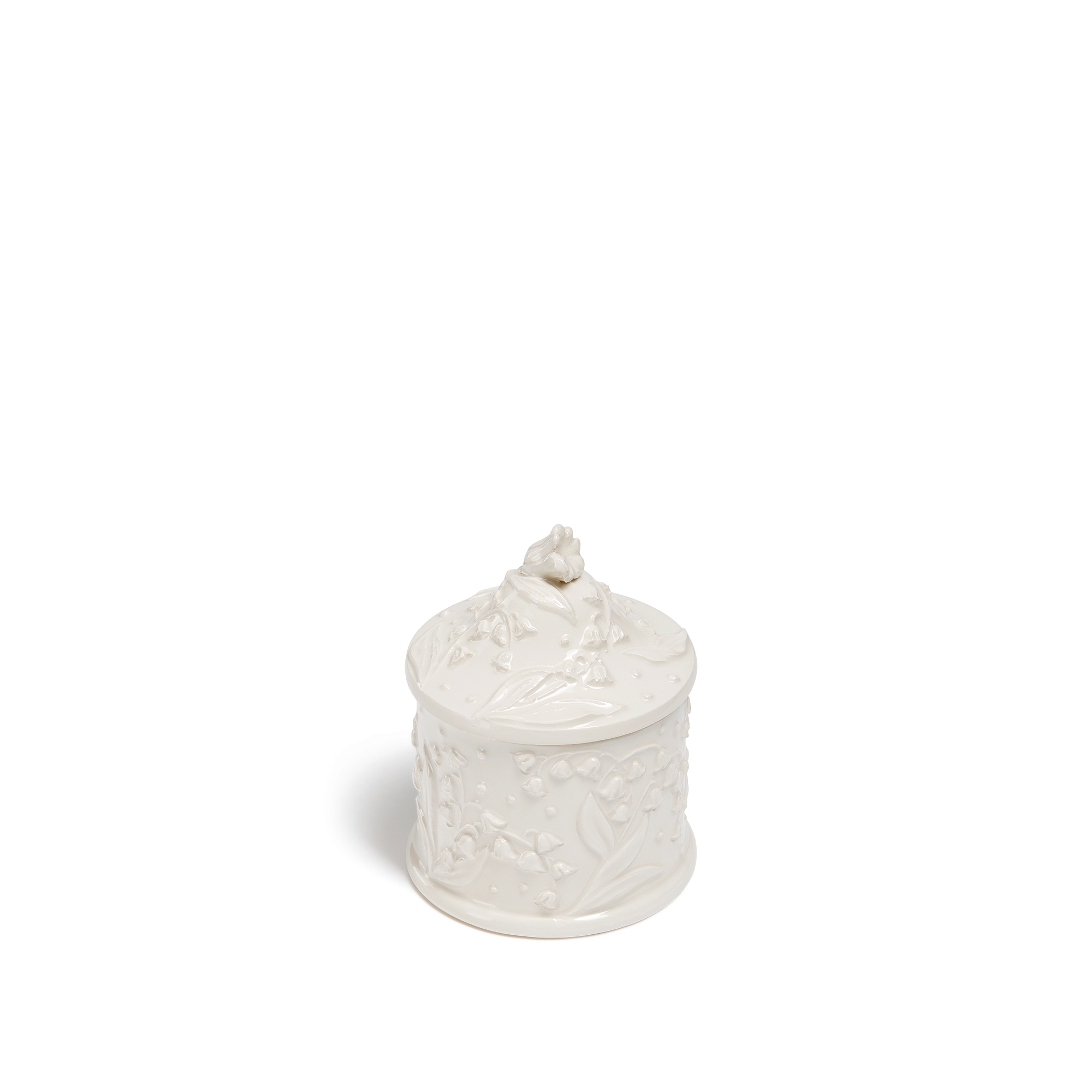 Petite boîte Faïence blanche à motif Lily Dior en relief E03