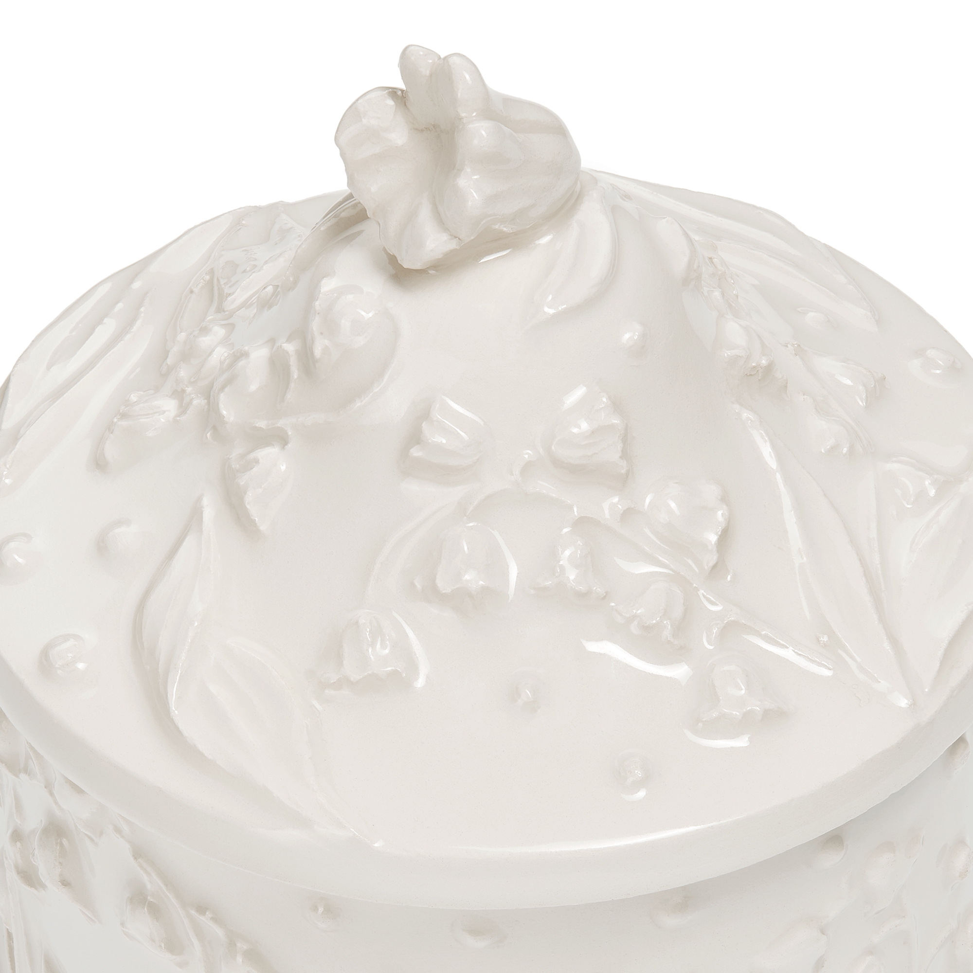 Small Box White Ceramic with Raised Lily Dior Motif E09