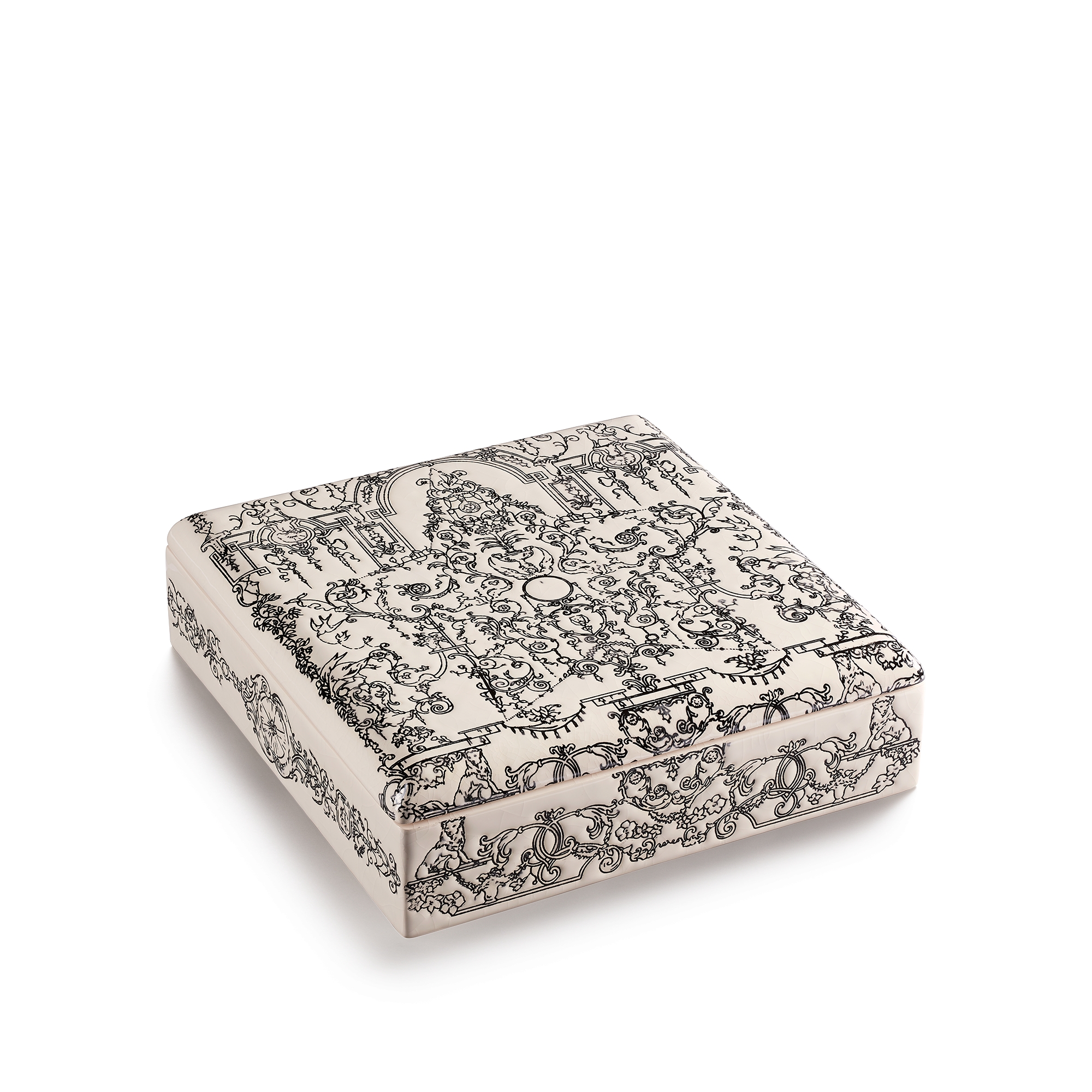 Boîte Faïence écrue et émail à motif Dioresque Stella noir Manufacture des Émaux de Longwy pour Dior E03