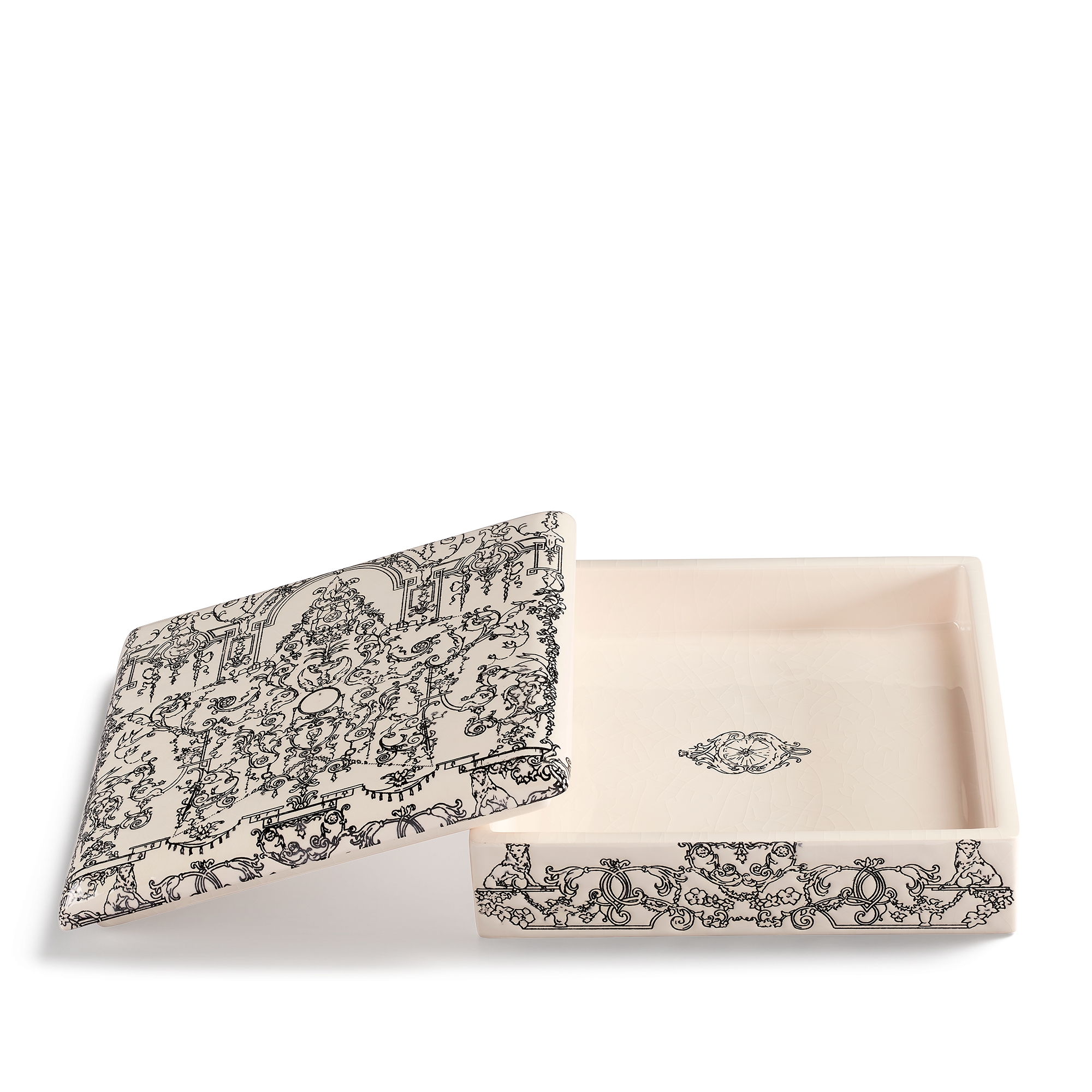 Boîte Faïence écrue et émail à motif Dioresque Stella noir Manufacture des Émaux de Longwy pour Dior E06