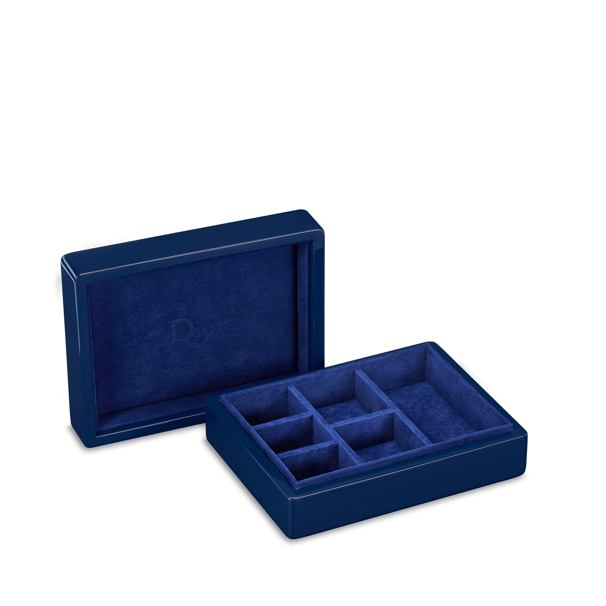 Grande boîte à bijoux Bois laqué et marqueterie de paille à motif Cannage Tartan bleus E06