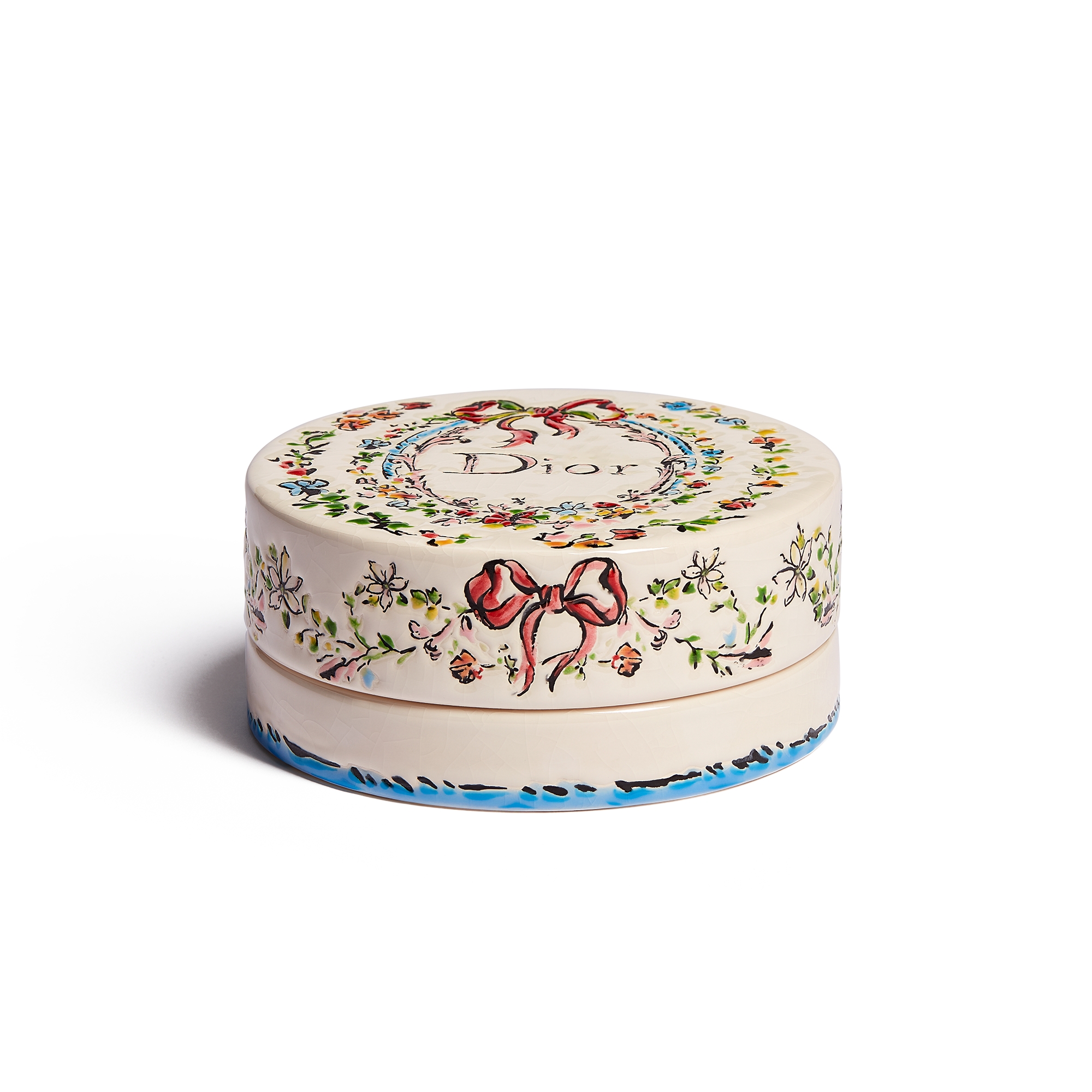 Small Box Ecru Ceramic and Enamel with Multicolor Dior Arabesque
