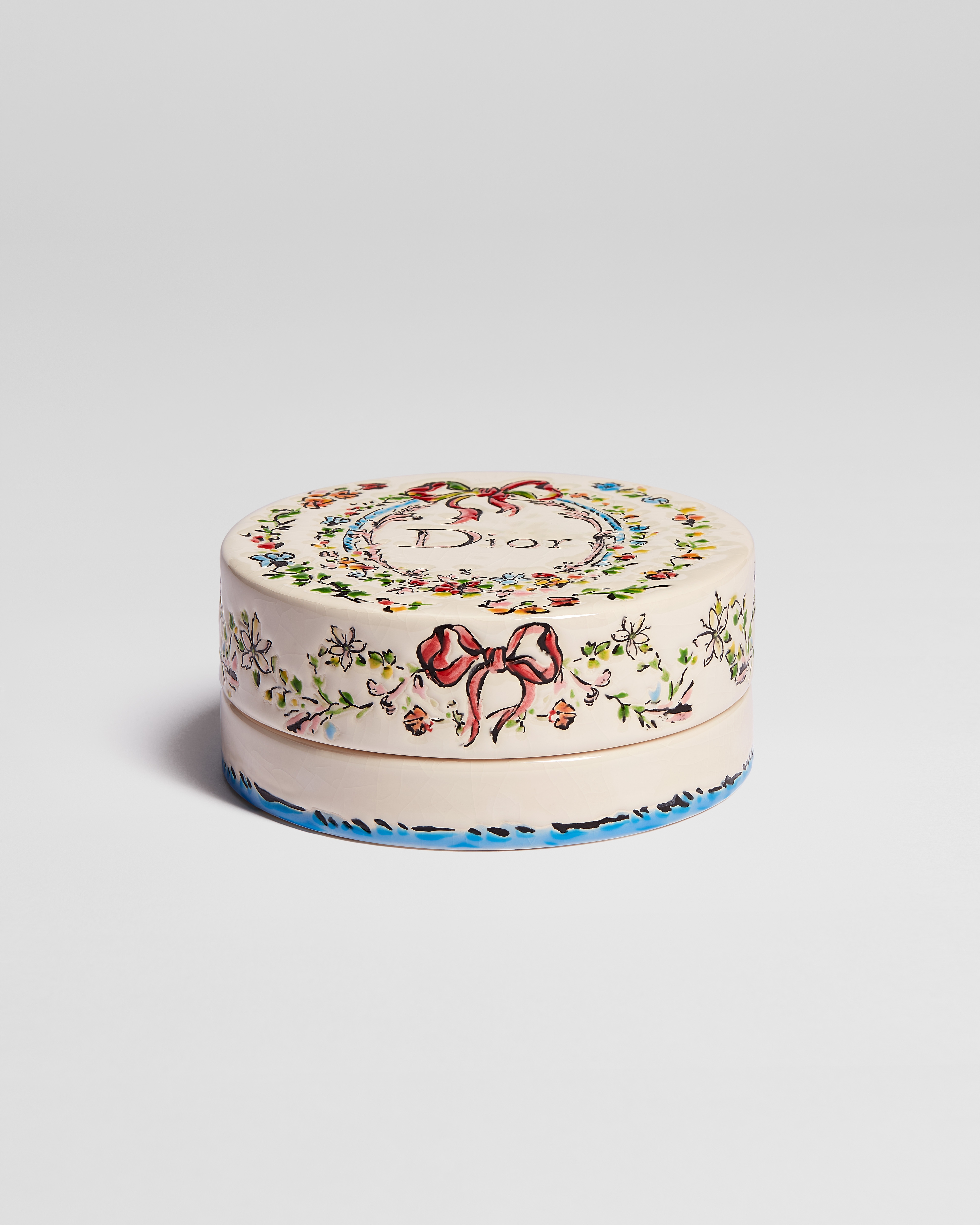 Small Box Ecru Ceramic and Enamel with Multicolor Dior Arabesque Motif E01