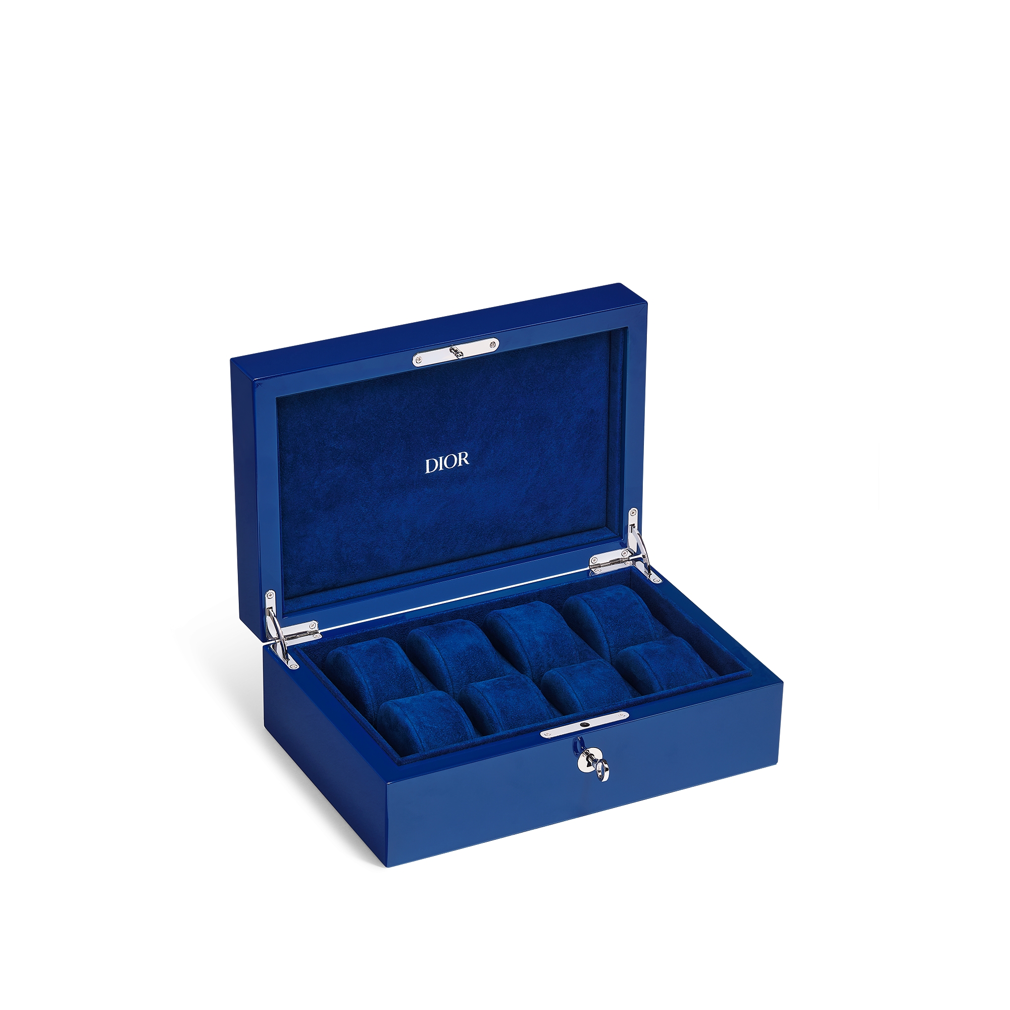 八枚手錶收納盒 漆木、天鵝絨和天然稻穗搭配綠色 CD Entrelacés 圖案 E06