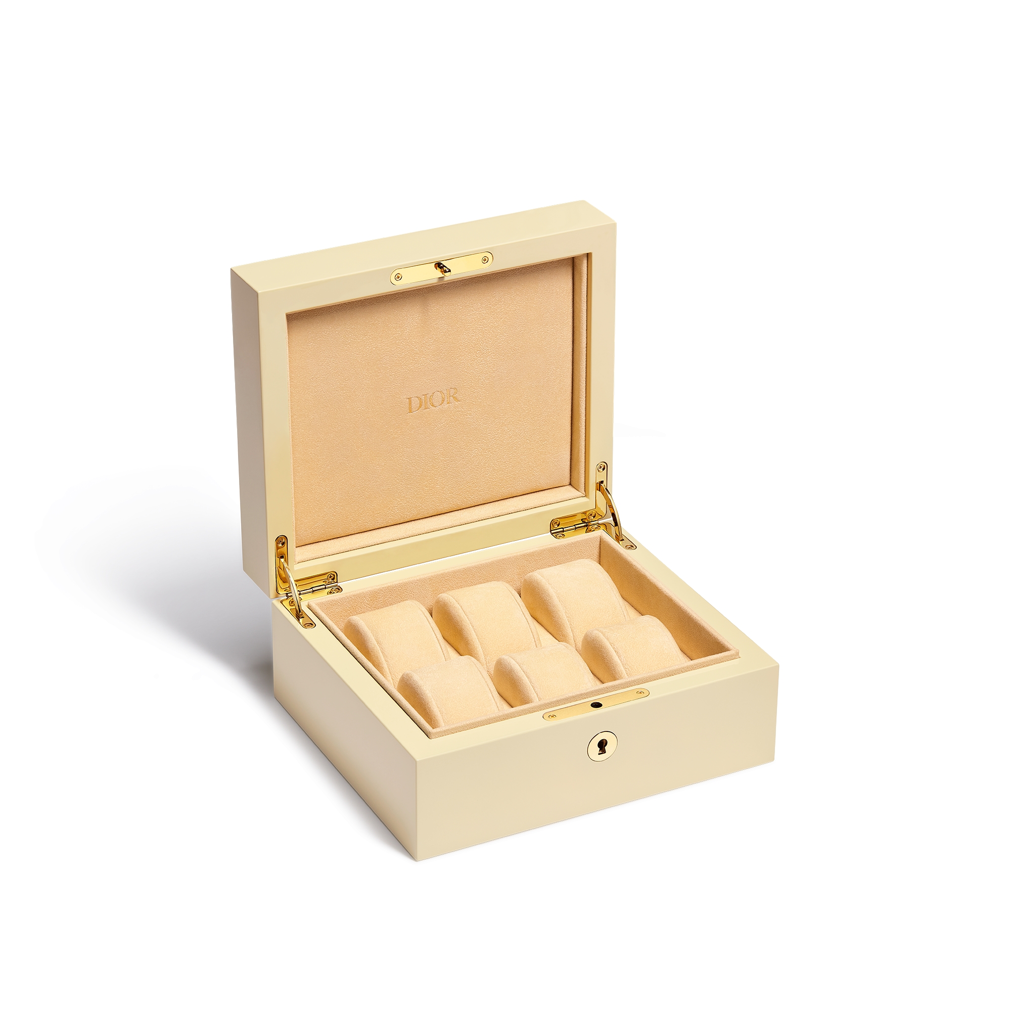 Coffret 6 montres Bois laqué, velours et paille à motif CD Entrelacés vert E06