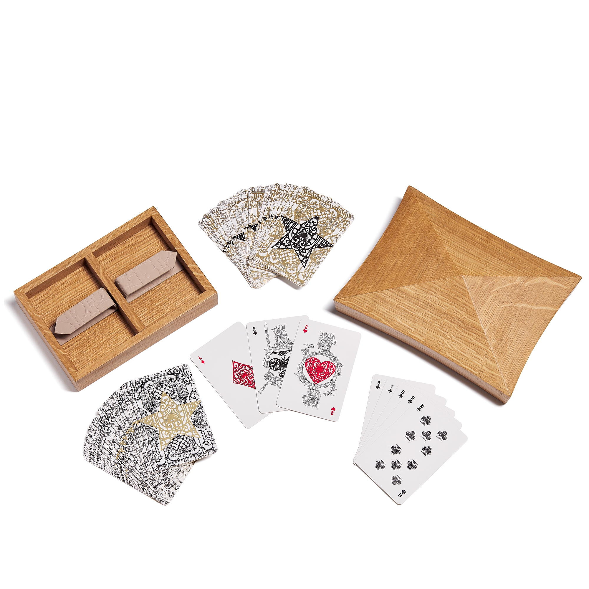 Caja con dos barajas de cartas Dior Maison x Pierre Yovanovitch, madera de roble E06